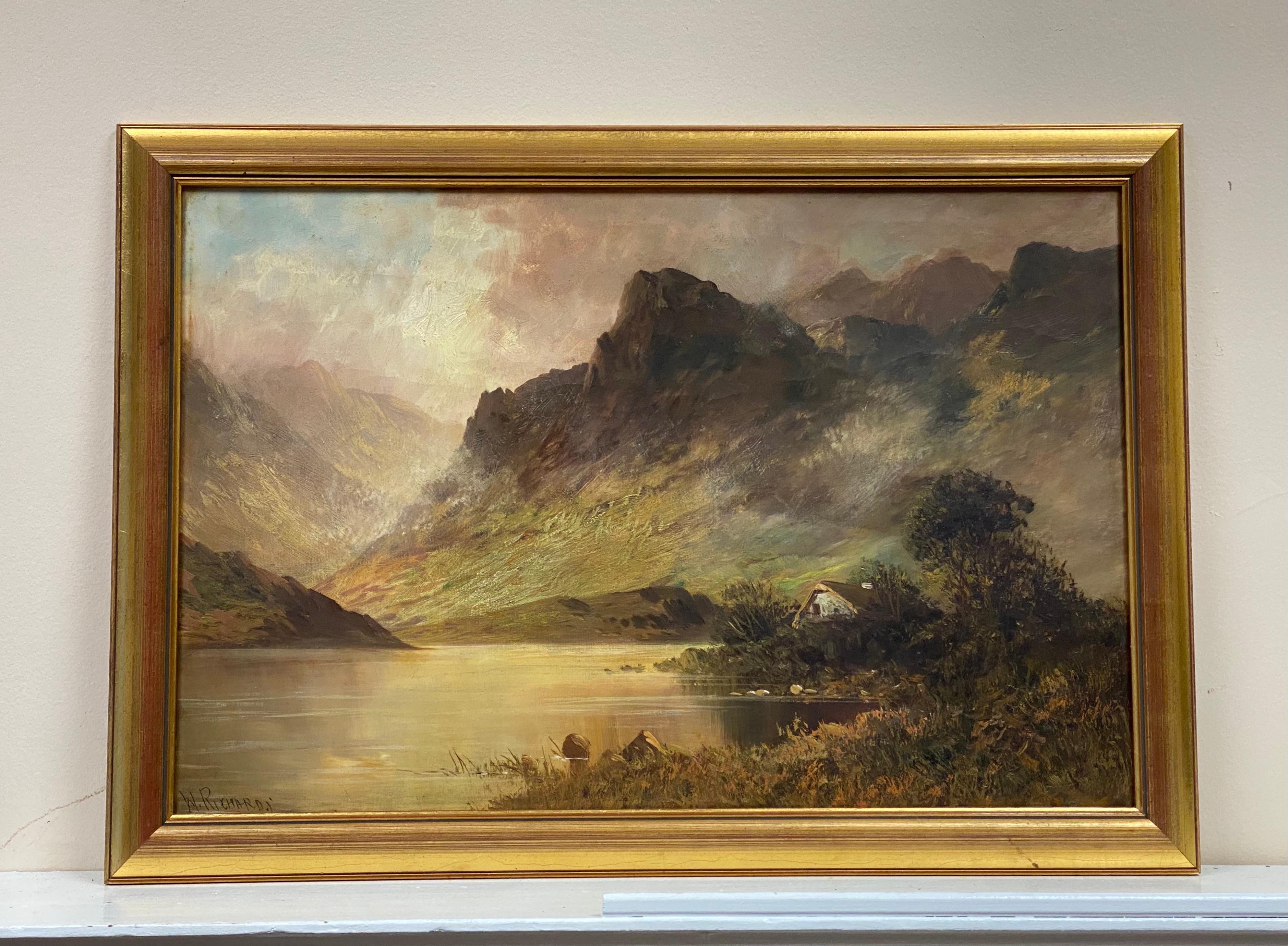 Ancienne peinture à l'huile des Highlands écossais des Highlands, Dunkeld River Tay Perthshire - Painting de Francis E. Jamieson