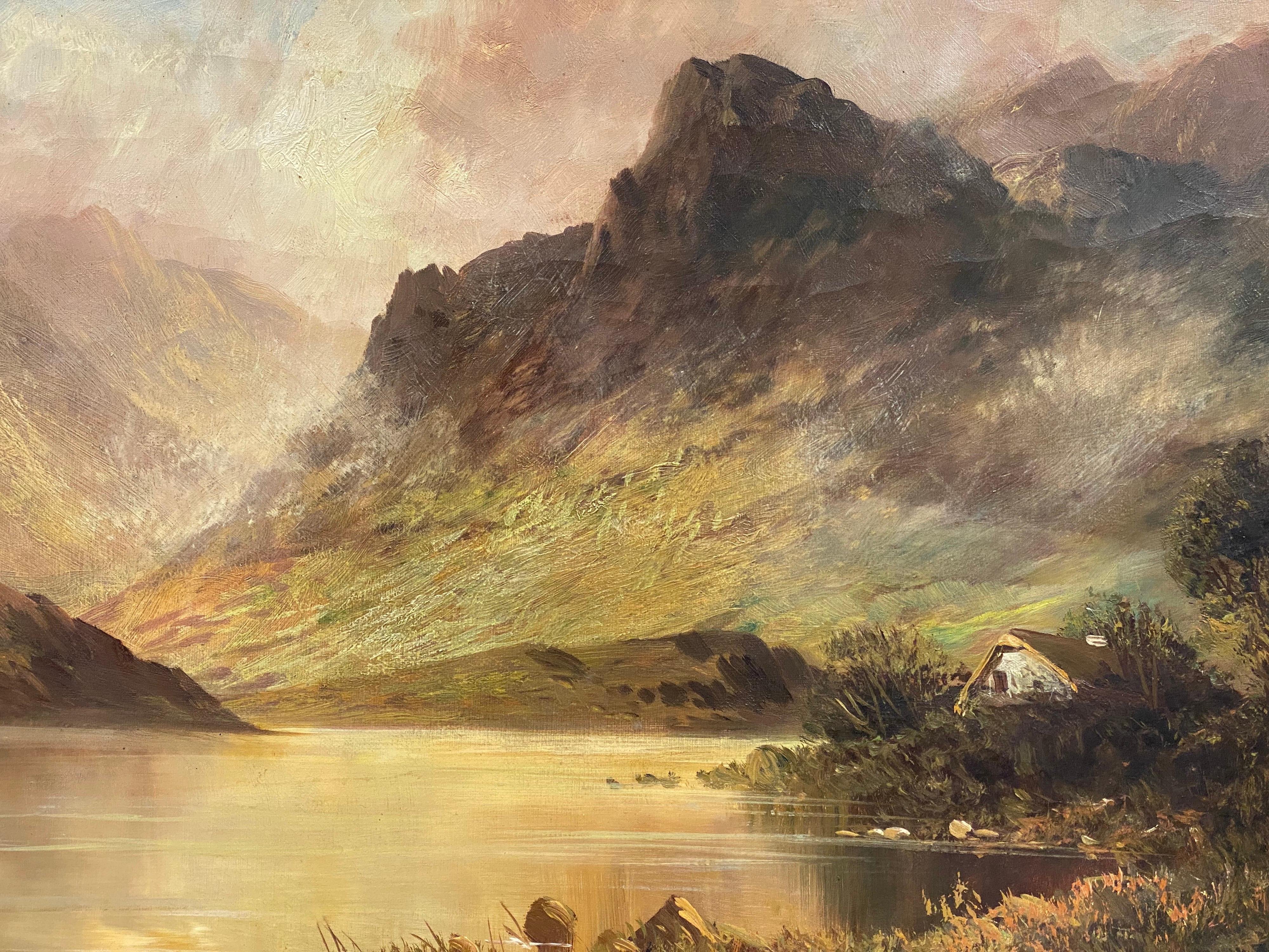Ancienne peinture à l'huile des Highlands écossais des Highlands, Dunkeld River Tay Perthshire - Victorien Painting par Francis E. Jamieson