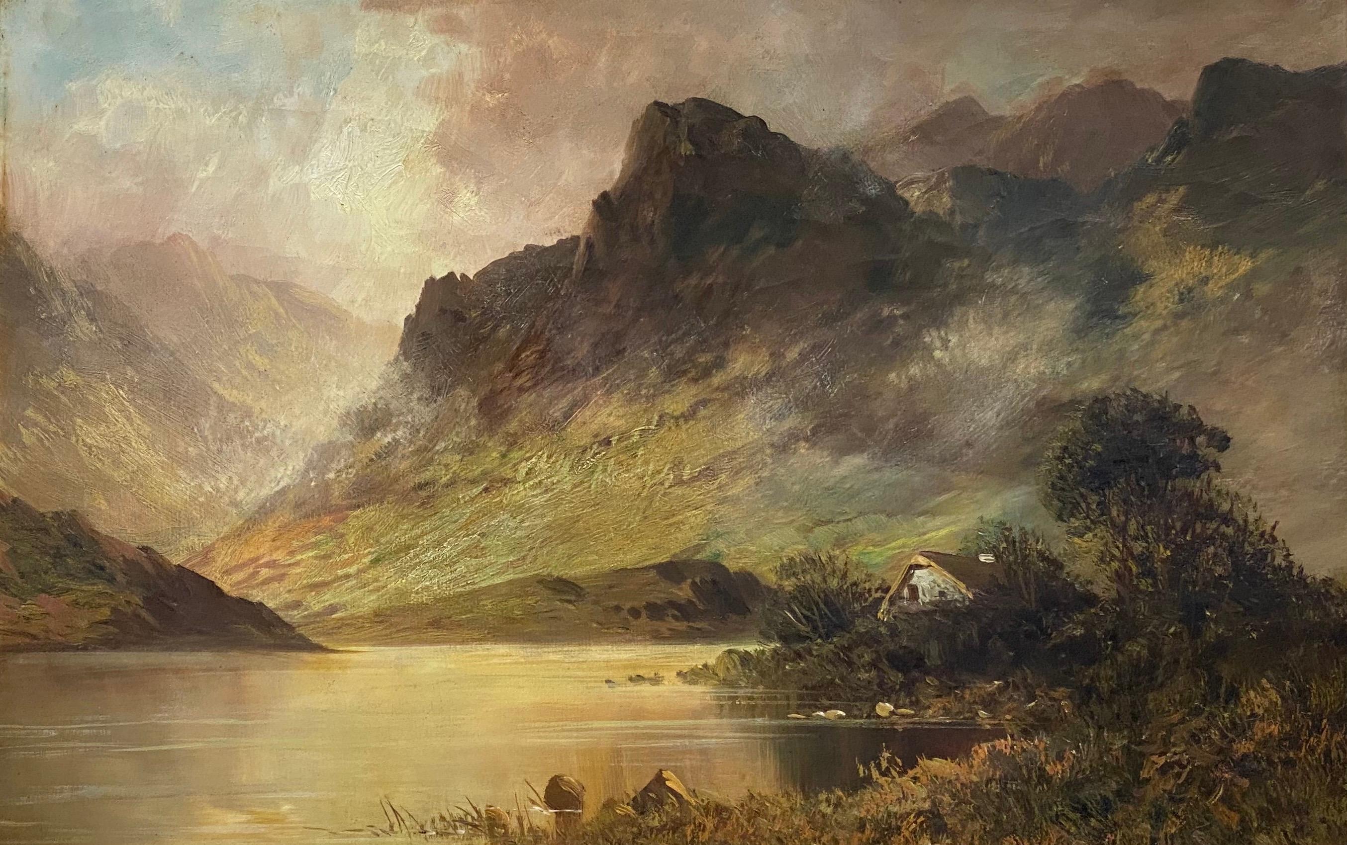 Landscape Painting Francis E. Jamieson - Ancienne peinture à l'huile des Highlands écossais des Highlands, Dunkeld River Tay Perthshire