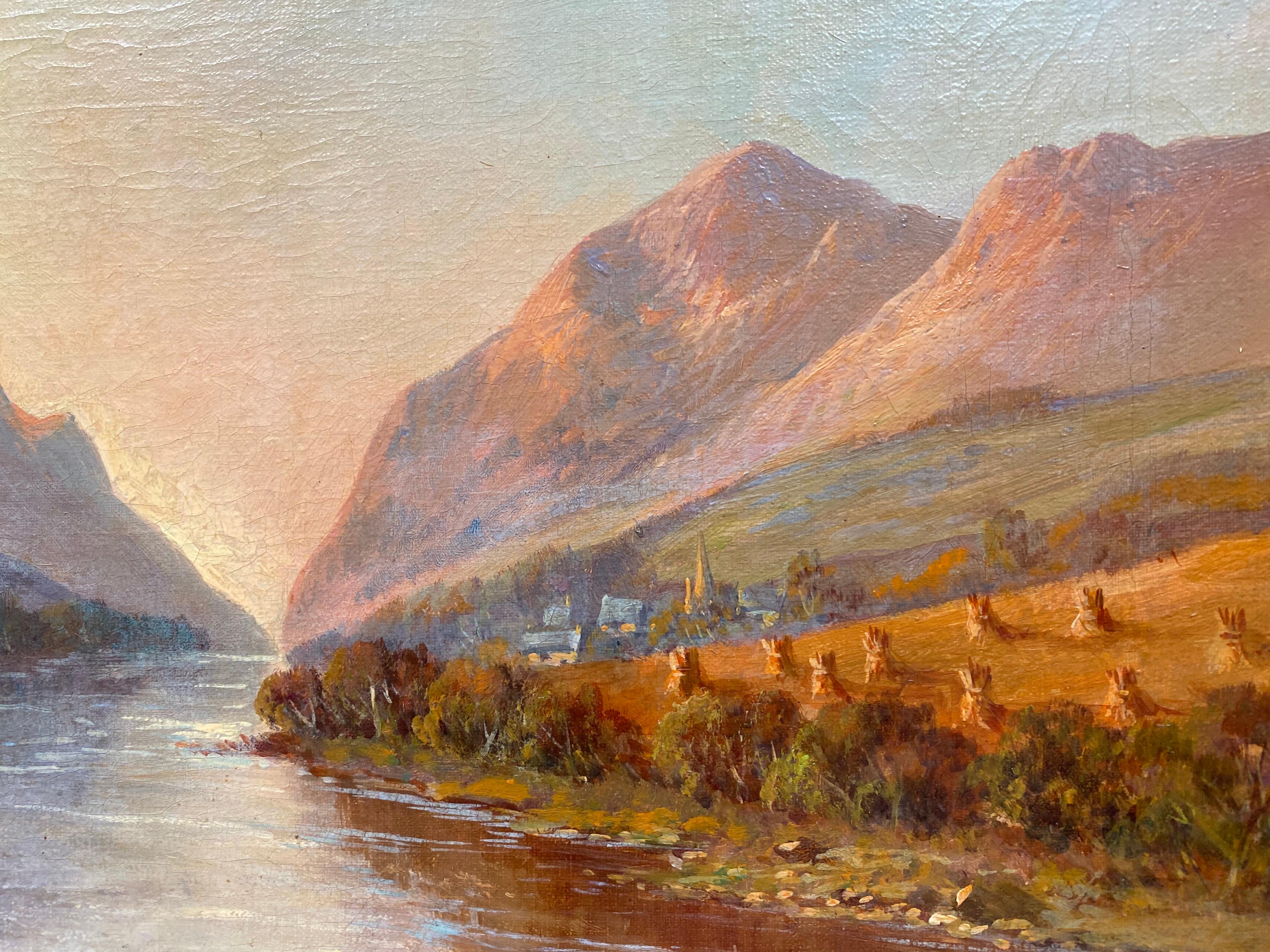 Antikes Ölgemälde der schottischen Highlands, Goldenes Erntefeld an der Flussbank (Viktorianisch), Painting, von Francis E. Jamieson
