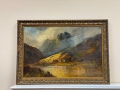 Ancienne peinture à l'huile des Highlands écossais, paysage de la rivière Misty, Perthshire