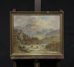 Antique Scottish Highlands Oil Painting Summer River Landscape, signed