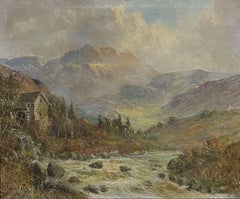 Antique Scottish Highlands Oil Painting Summer River Landscape, signed 