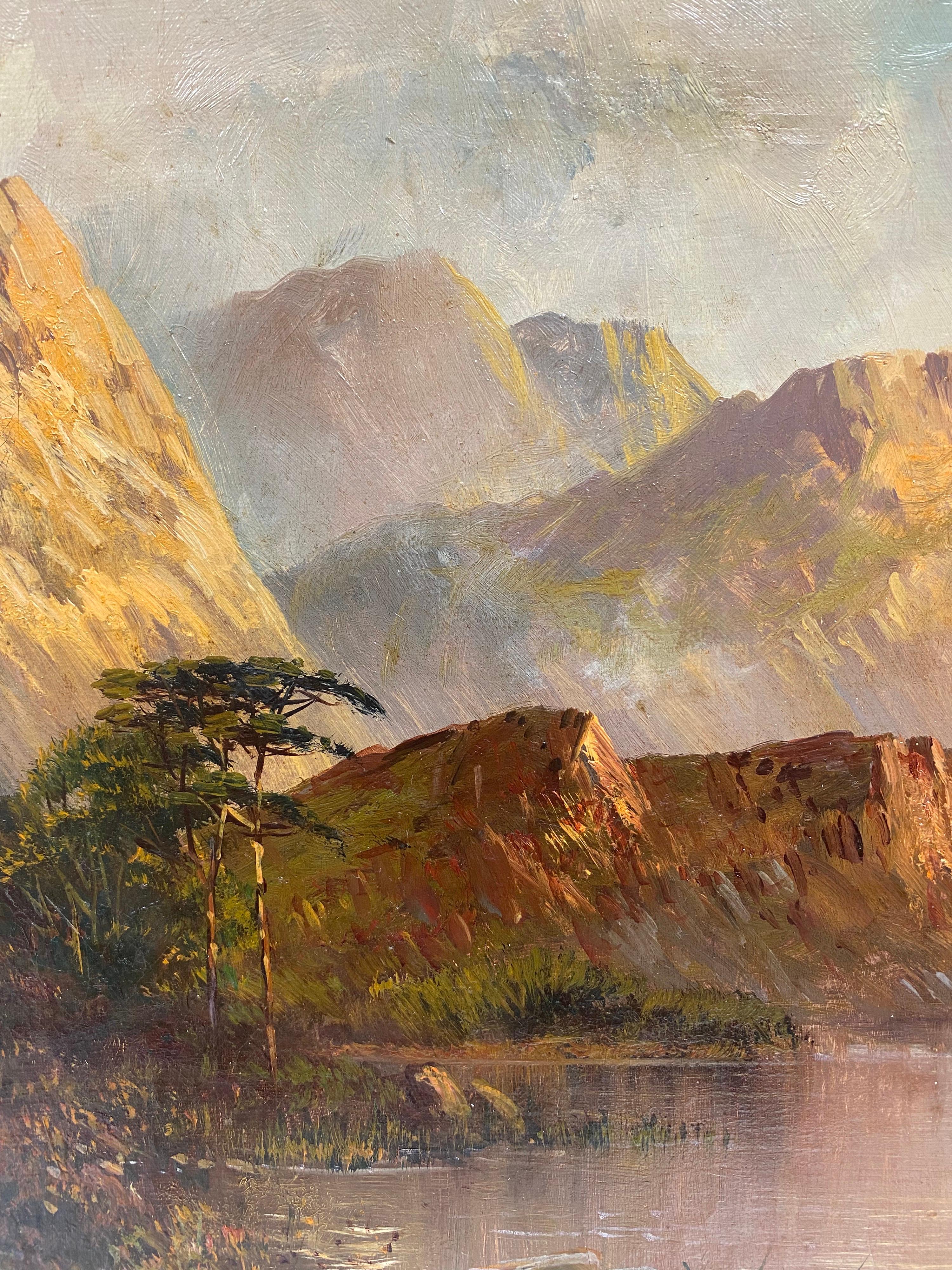Sunset in the Highlands
by F. E. Jamieson (British 1895-1950)
signed lower corner with the artists pseudonym 'Phil Hips'. 
oil painting on canvas, unframed
canvas: 16 x 24 inches


Fine quality antique oil painting by the much admired and celebrated