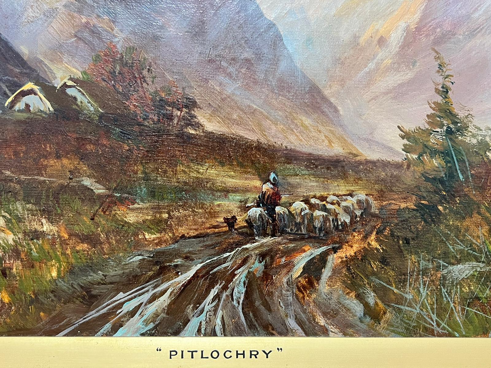 Antique Scottish Highlands Oil Sheep in Sunset Dramatic Scotland Glen Valley For Sale 1