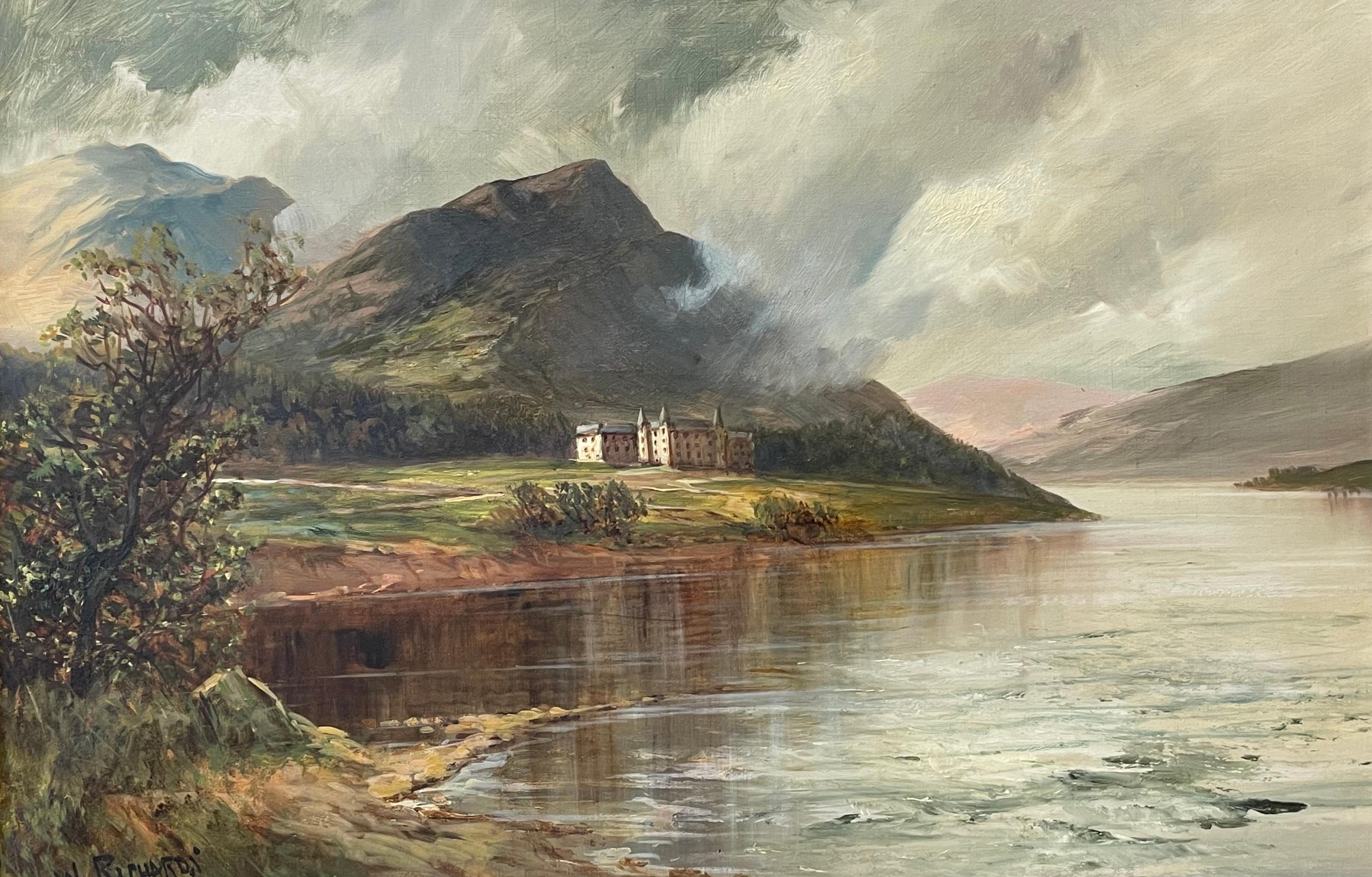 Francis E. Jamieson Landscape Painting - Antique Scottish Highlands Signed Oil Painting Loch Achray Trossachs Hotel