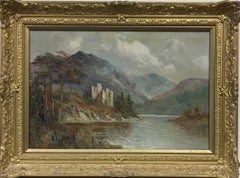 Antique Scottish Oil Painting Ancient Castle standing on Loch Waters, signed