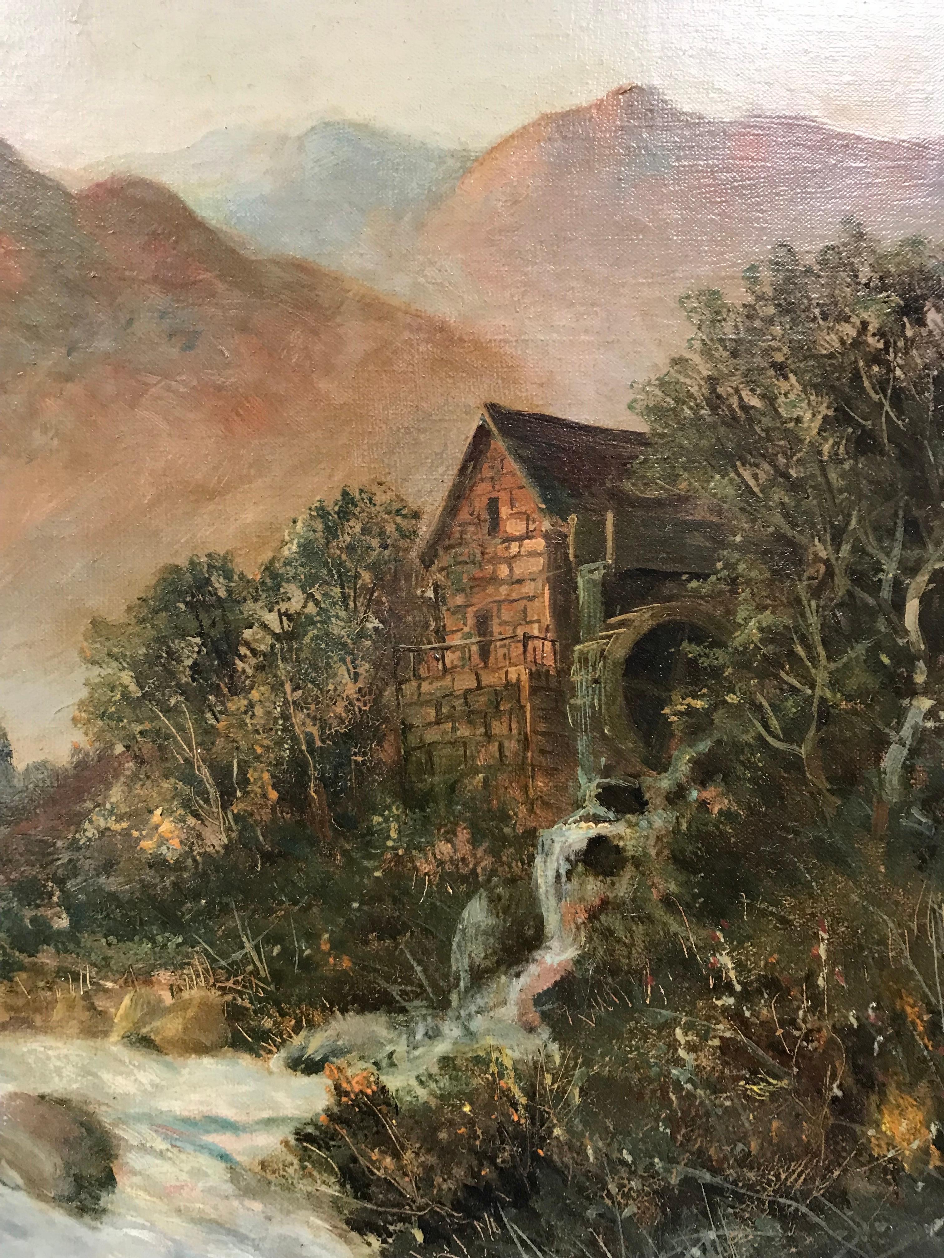 Antique Scottish Oil Painting - Highland River Landscape at Sunset For Sale 3