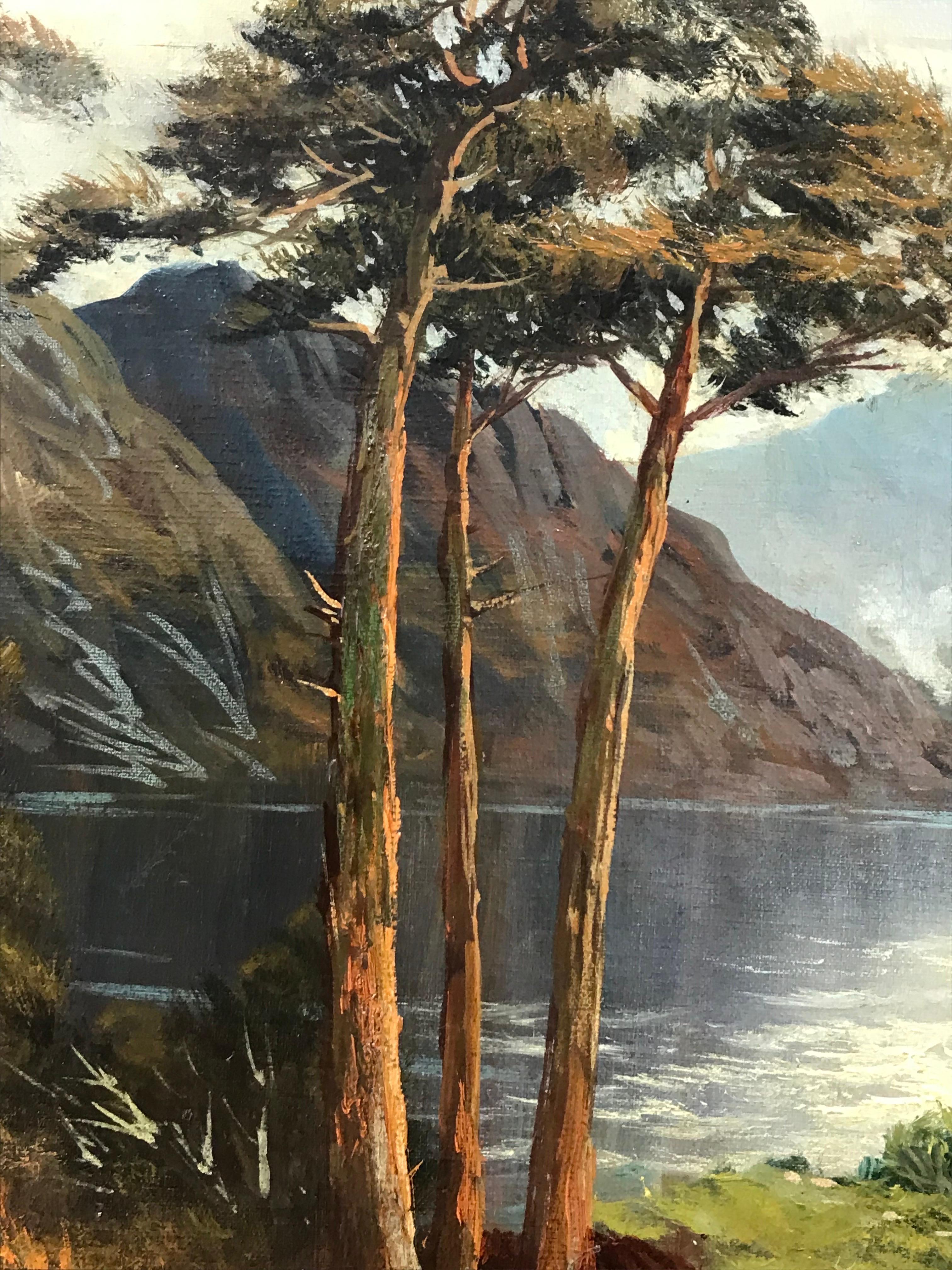 Antique Scottish Oil Painting - Loch Lomond Highlands Landscape, signed - Black Landscape Painting by Francis E. Jamieson