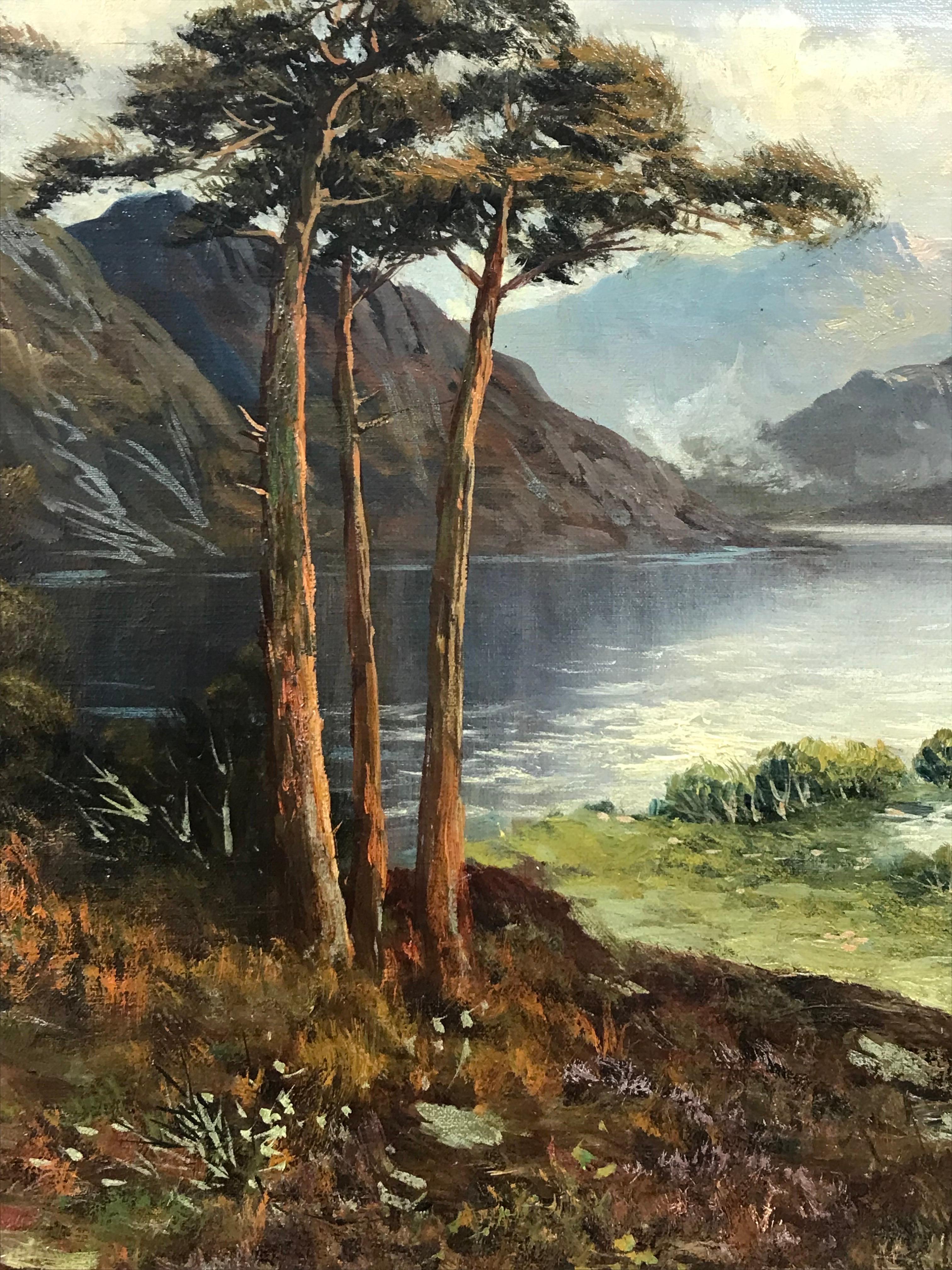 Antique Scottish Oil Painting - Loch Lomond Highlands Landscape, signed For Sale 2