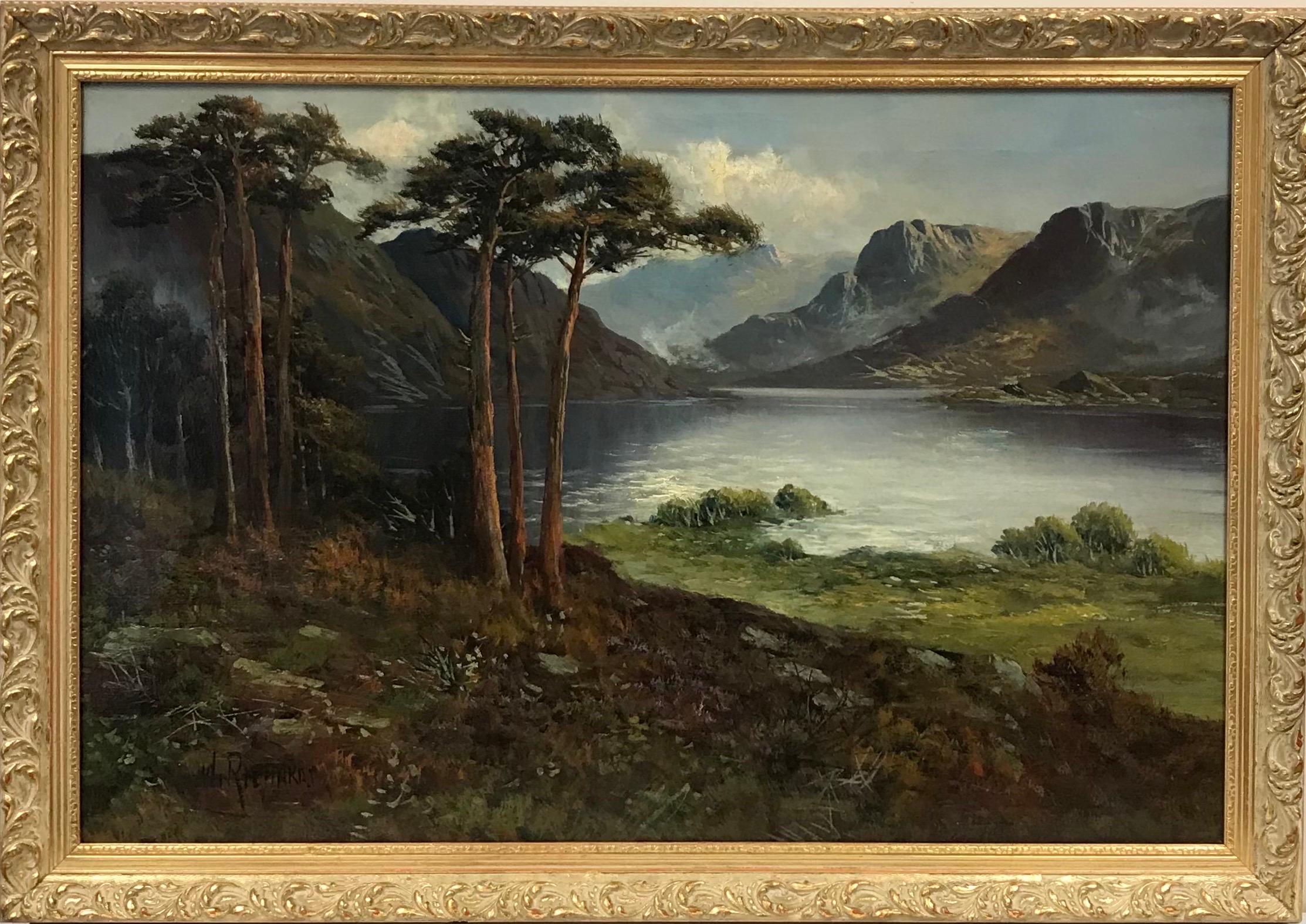 Francis E. Jamieson Landscape Painting - Antique Scottish Oil Painting - Loch Lomond Highlands Landscape, signed