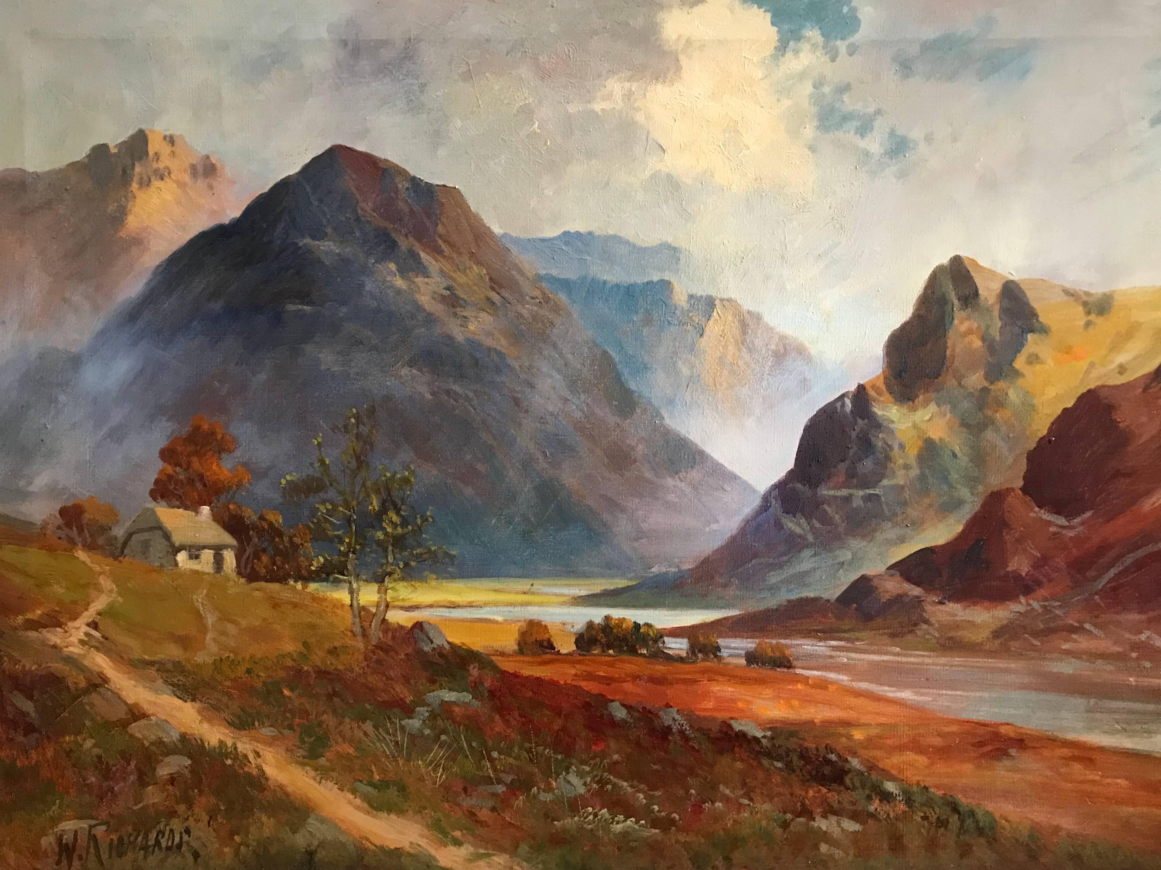 Antique Scottish Oil Painting Sunset Pitlochry - Brown Landscape Painting by Francis E. Jamieson