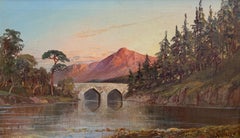 Antique Scottish Oil Painting Sunset Pitlochry Perthshire