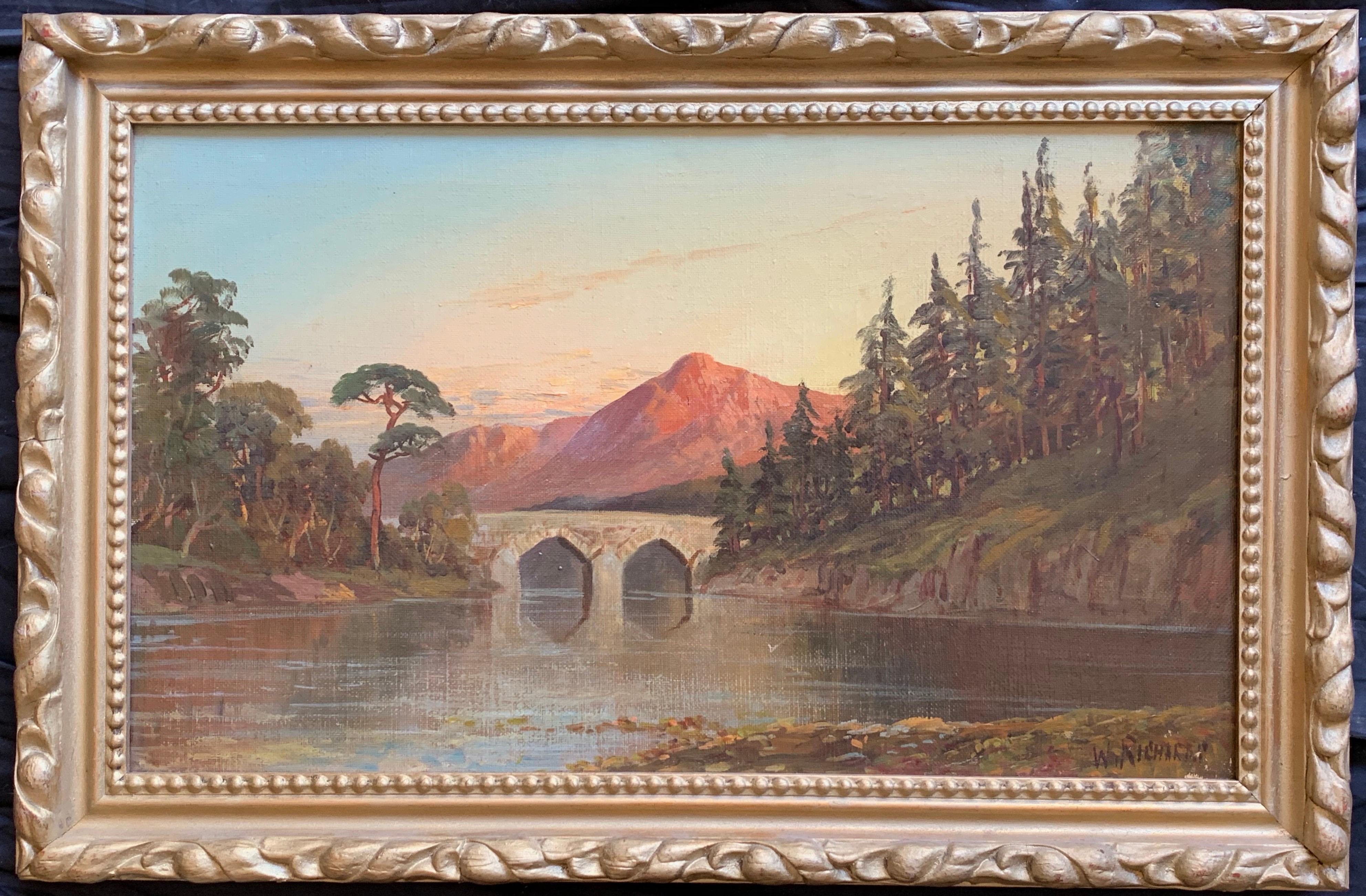 Francis E. Jamieson Landscape Painting - Antique Scottish Oil Painting Sunset Pitlochry Perthshire