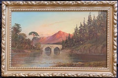 Peinture à l'huile écossaise ancienne représentant un coucher de soleil, Pitlochry, Perthshire