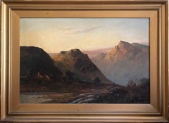 Antique Scottish Oil Painting Sunset Pitlochry with Sheep & Figure
