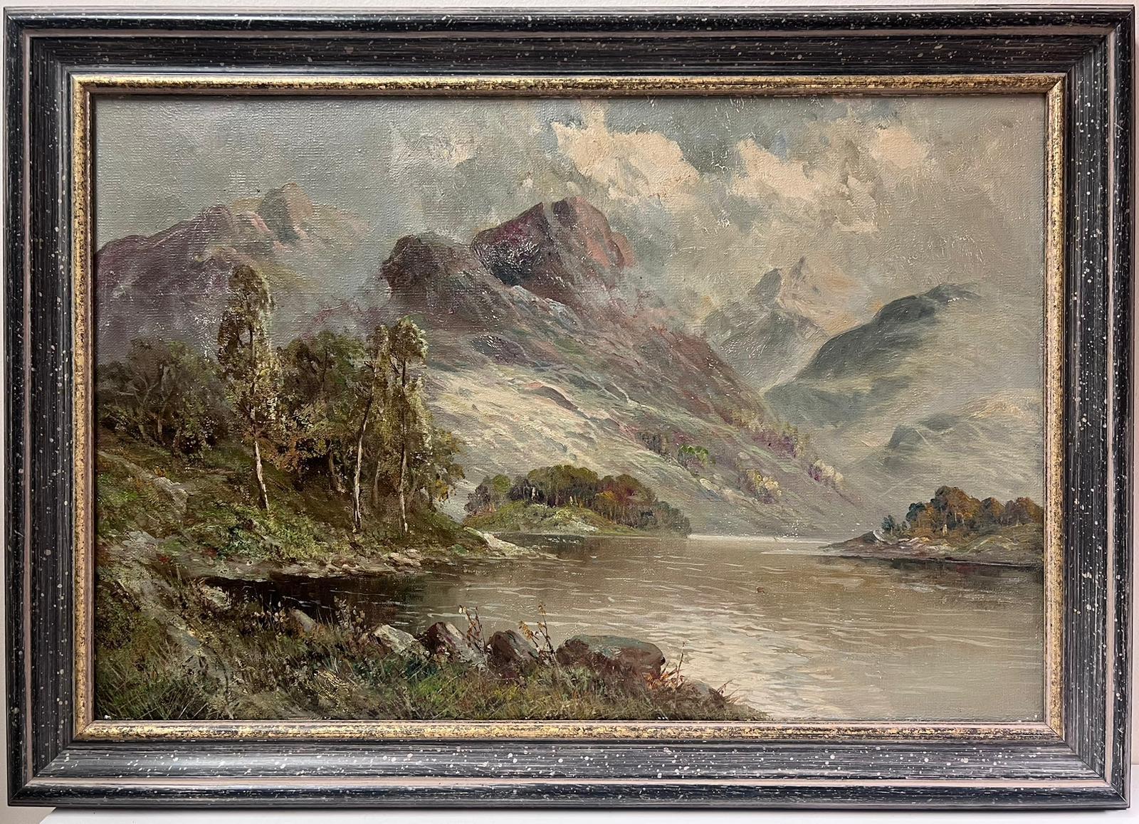 Artist/ School: F. E. Jamieson British, faint signature

Title: The Highland Loch

Medium: Oil on canvas, framed

Size:
framed: 20 x 28 inches
canvas : 16 x 24 inches

Provenance: from a collection in England. 

Condition: The painting is in overall