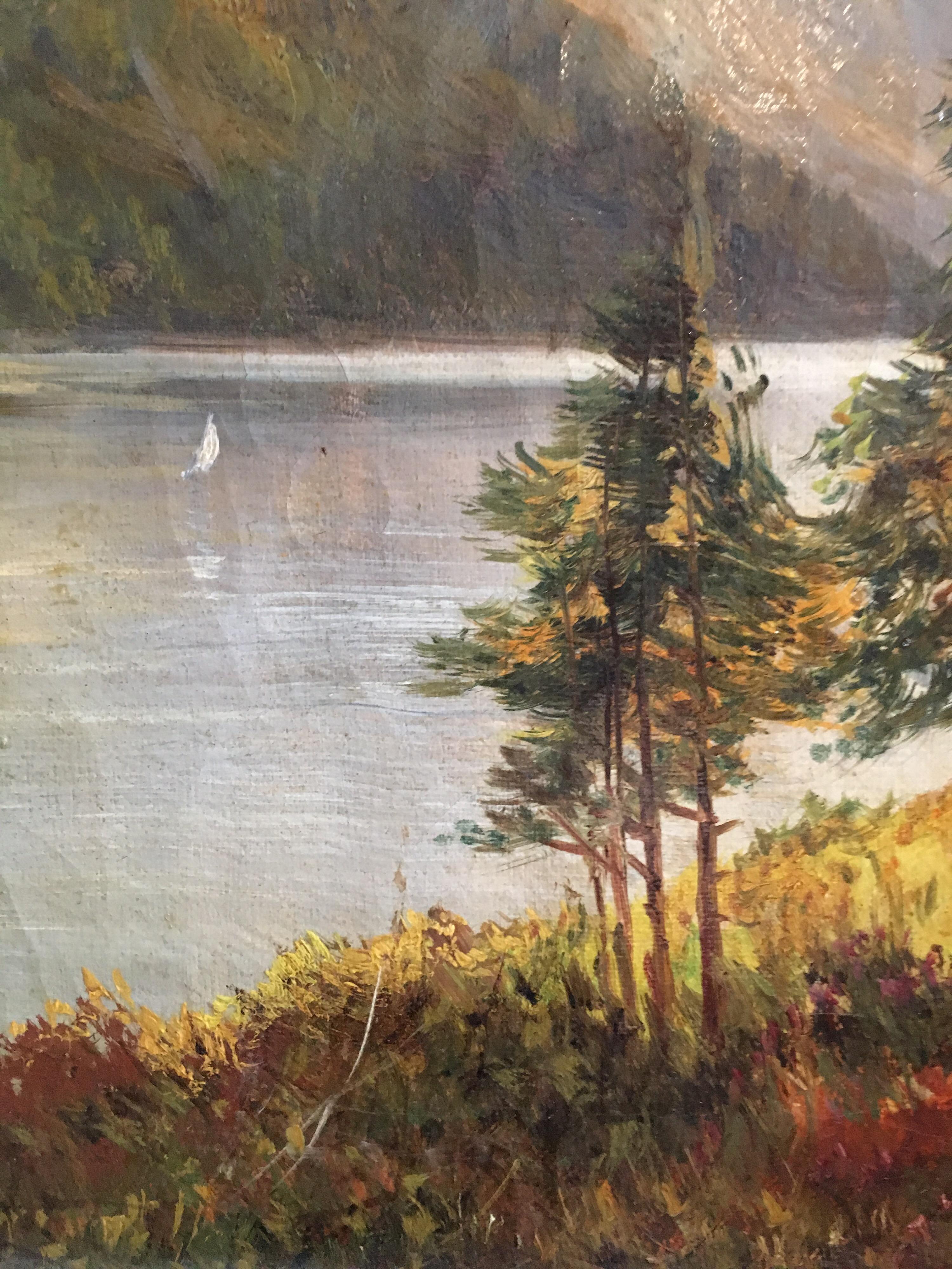 Ballachulish, Antique Scottish Highlands Loch Scene Oil Painting, Signed 1