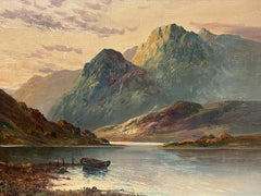 Dämmerung in den schottischen Highlands Antike signierte Ölgemälde Boot in Loch-Szene