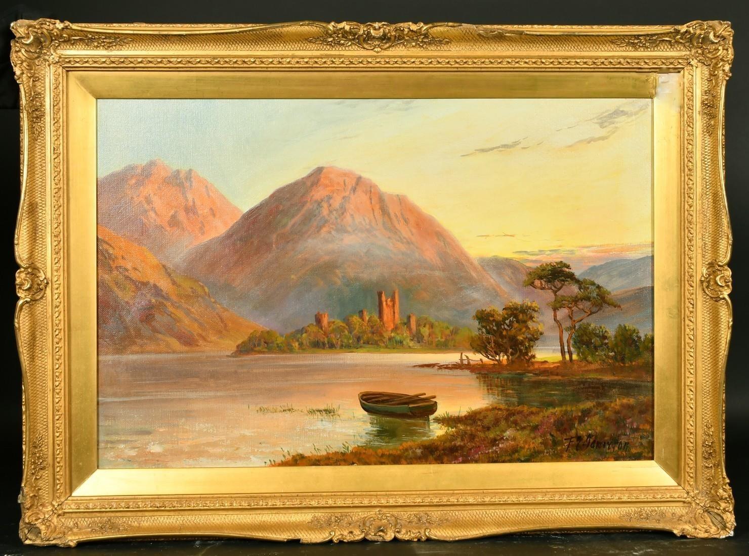 Kilchurn Castle, Loch Awe, signed antique oil painting Radiant Sunset Scotland - Painting by Francis E. Jamieson