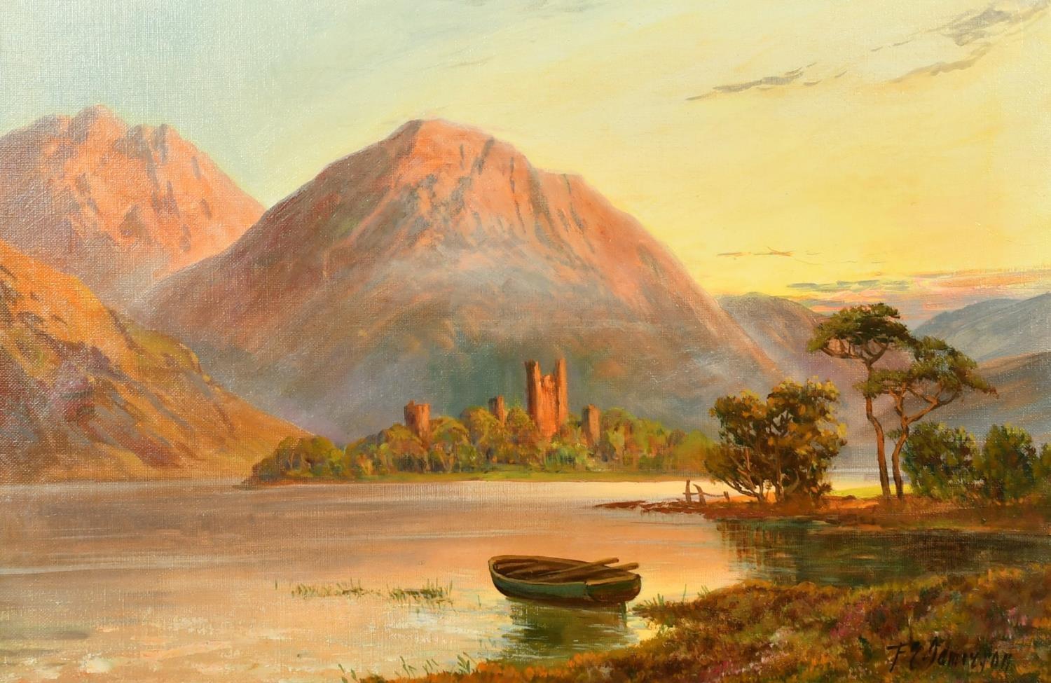 Francis E. Jamieson Landscape Painting - Kilchurn Castle, Loch Awe, signed antique oil painting Radiant Sunset Scotland
