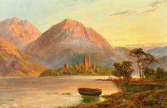 Kilchurn Castle, Loch Awe, signed antique oil painting Radiant Sunset Scotland
