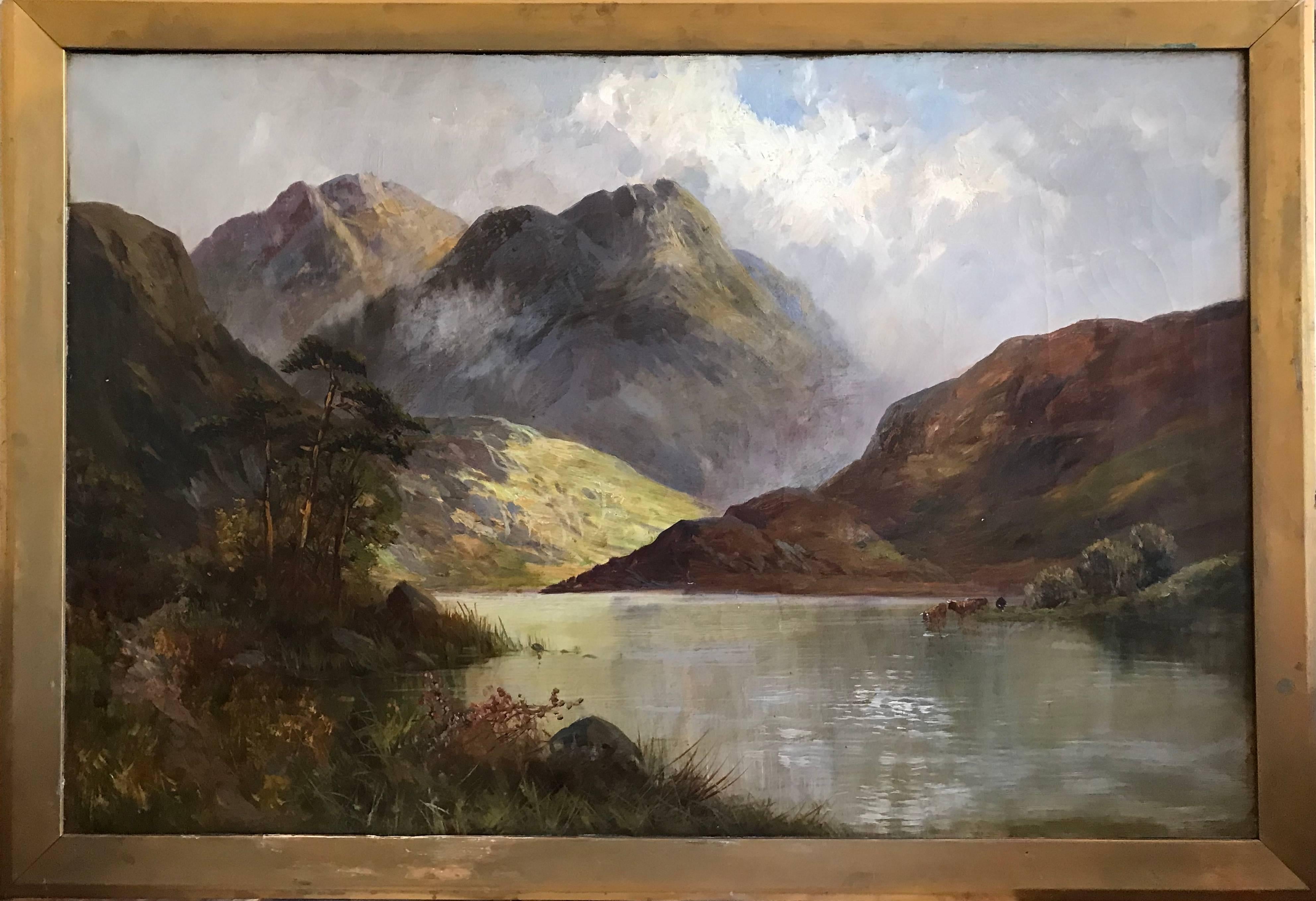 Loch Katrine 1926, Antique Scottish Oil Painting - Black Landscape Painting by Francis E. Jamieson