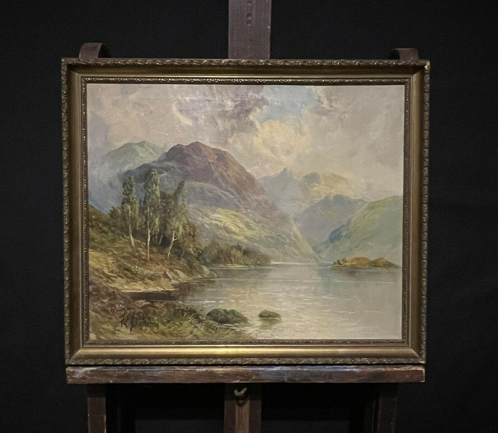 Loch Katrine Scottish Highlands Summer Landscape, antique signed oil painting - Painting by Francis E. Jamieson