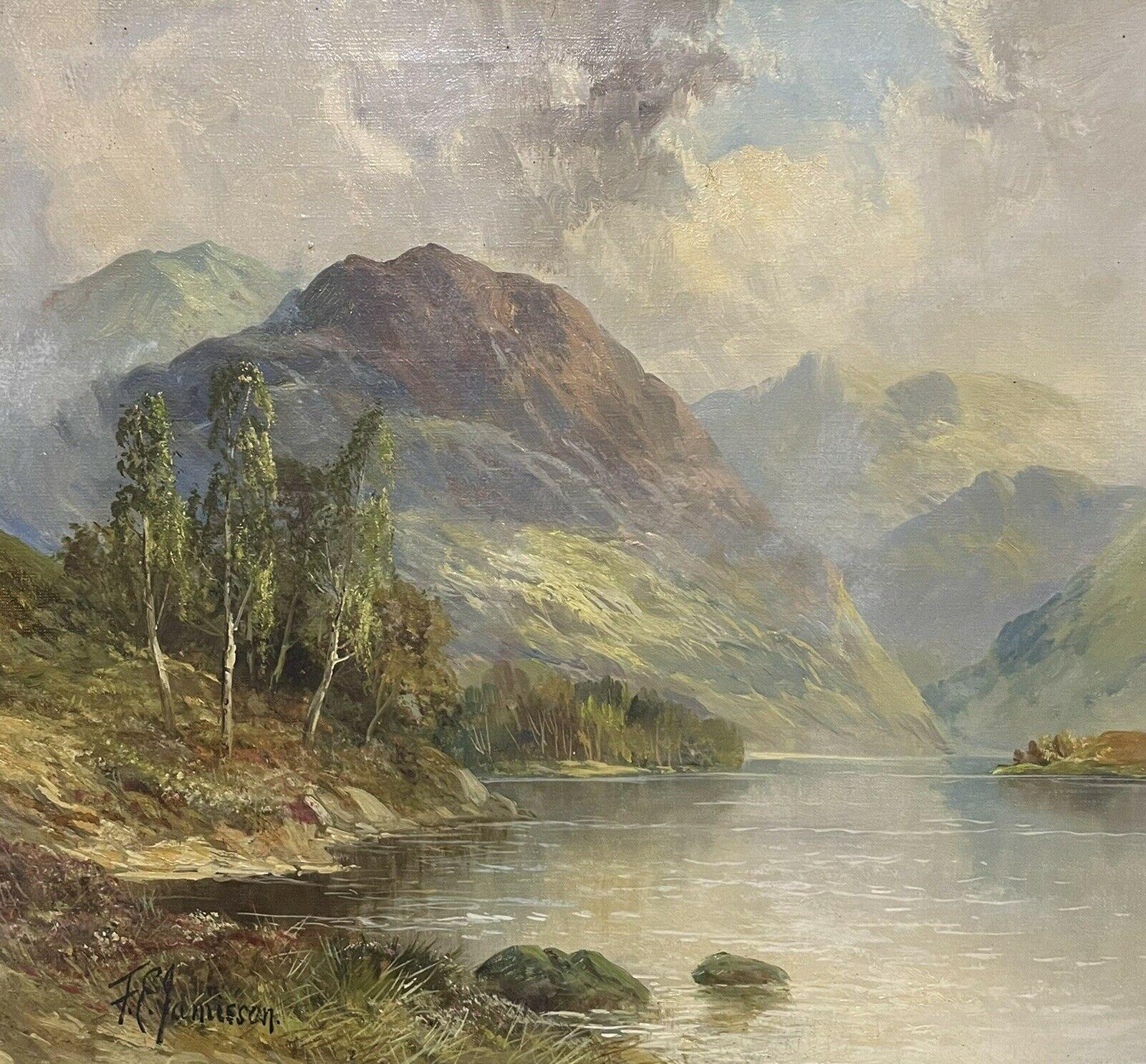 Loch Katrine Paysage d'été des Highlands écossais, peinture à l'huile ancienne signée Loch Katrine