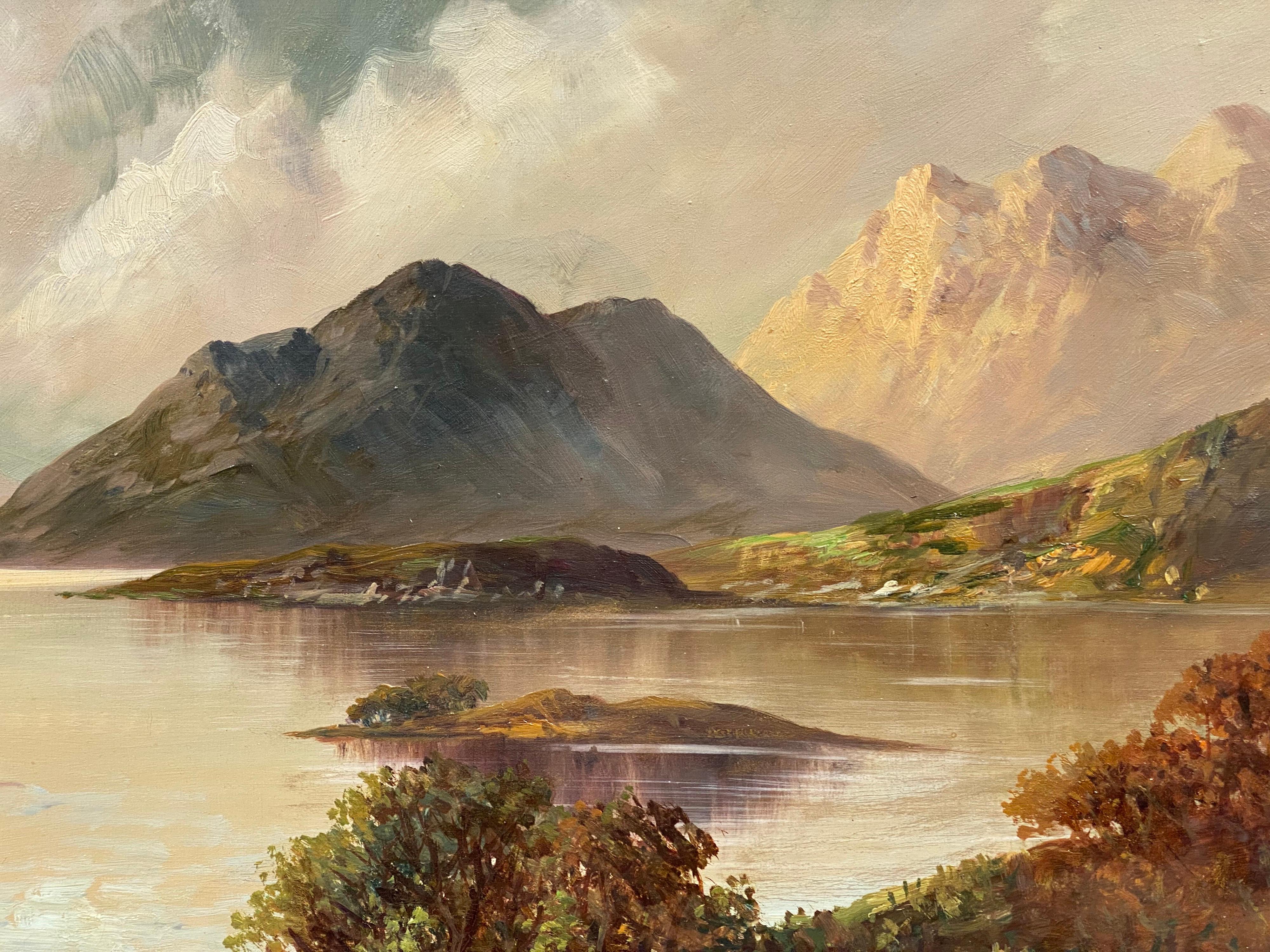 Grande peinture à l'huile écossaise ancienne encadrée Loch Lomond, Highlands  - Victorien Painting par Francis E. Jamieson