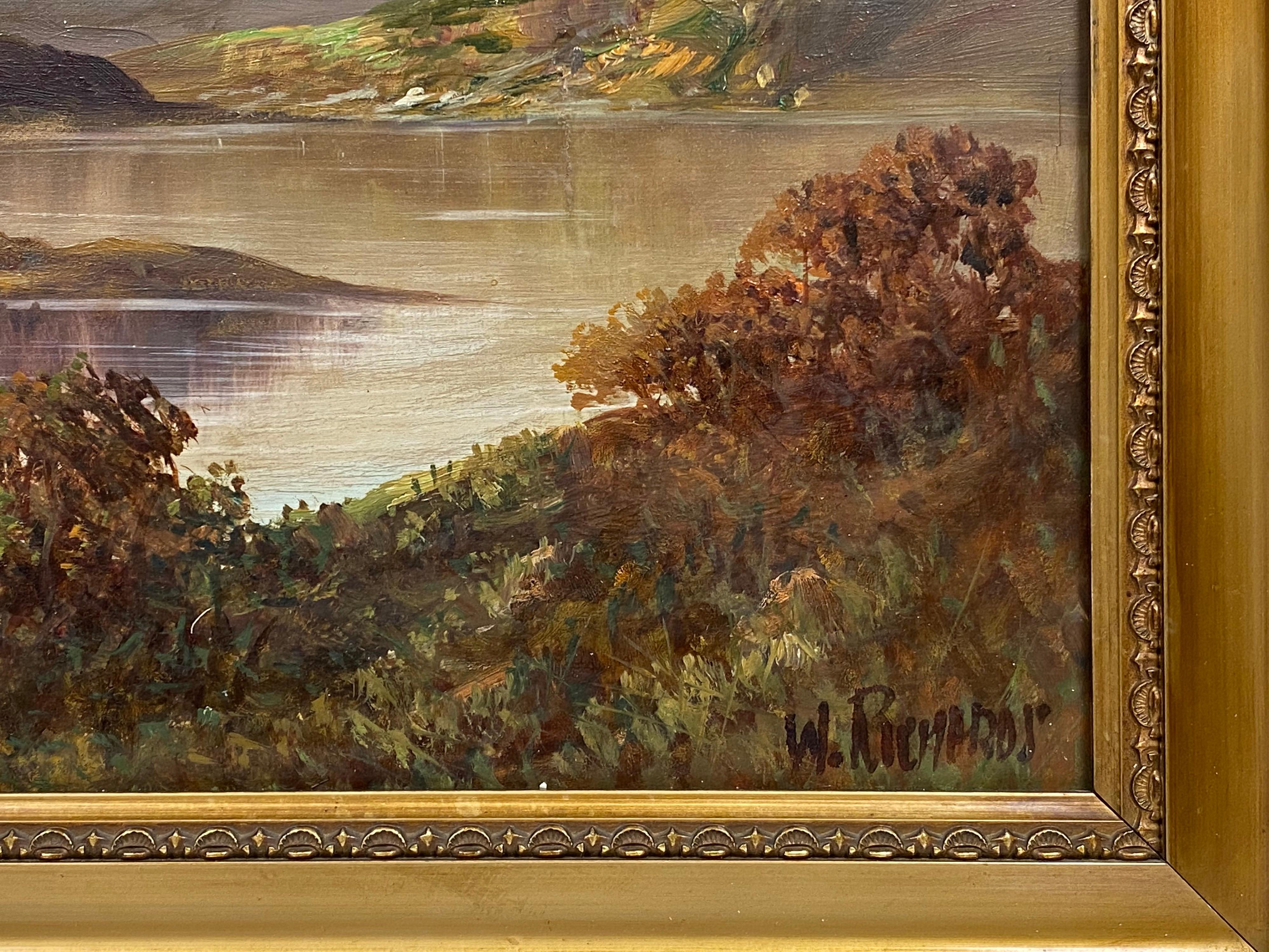 Loch Lomond Large Antique Scottish Framed Highlands Oil Painting  - Brown Figurative Painting by Francis E. Jamieson