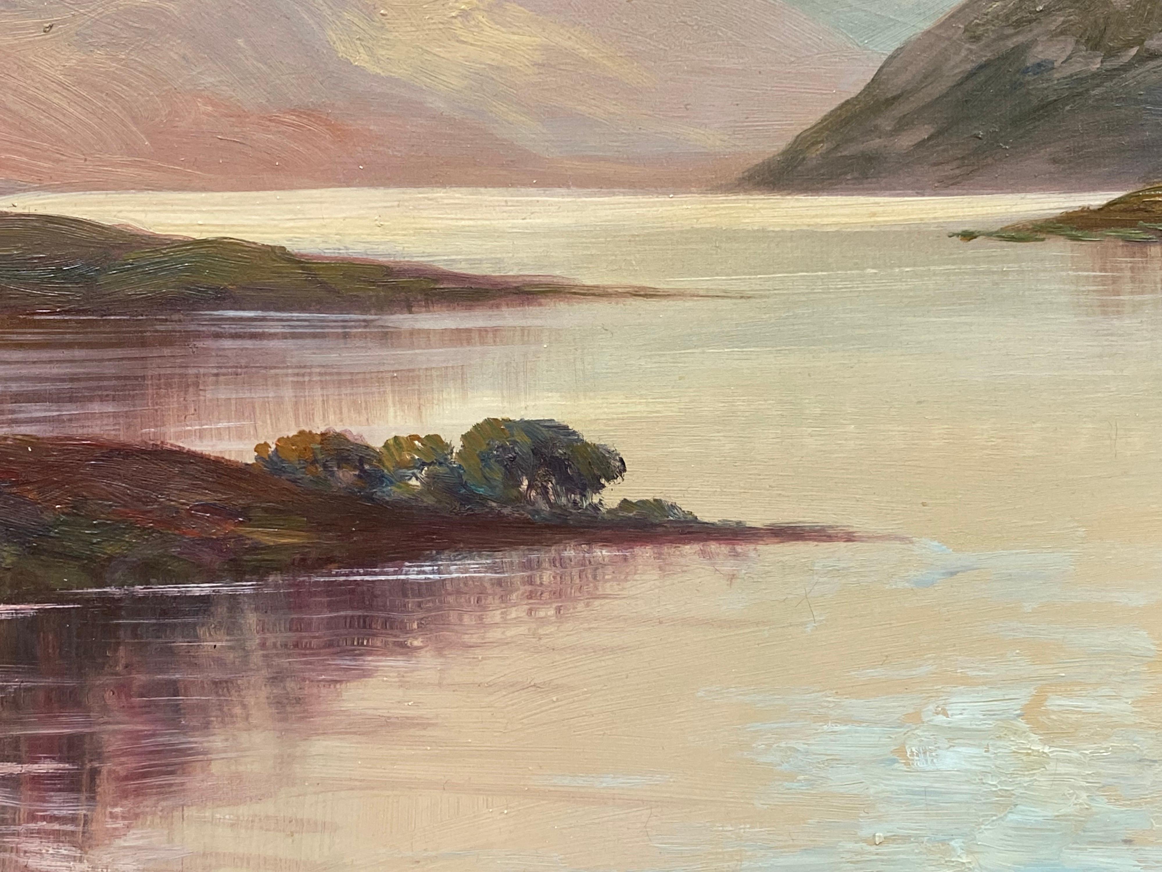 Loch Lomond Großes antikes schottisches gerahmtes Ölgemälde in den Highlands  1