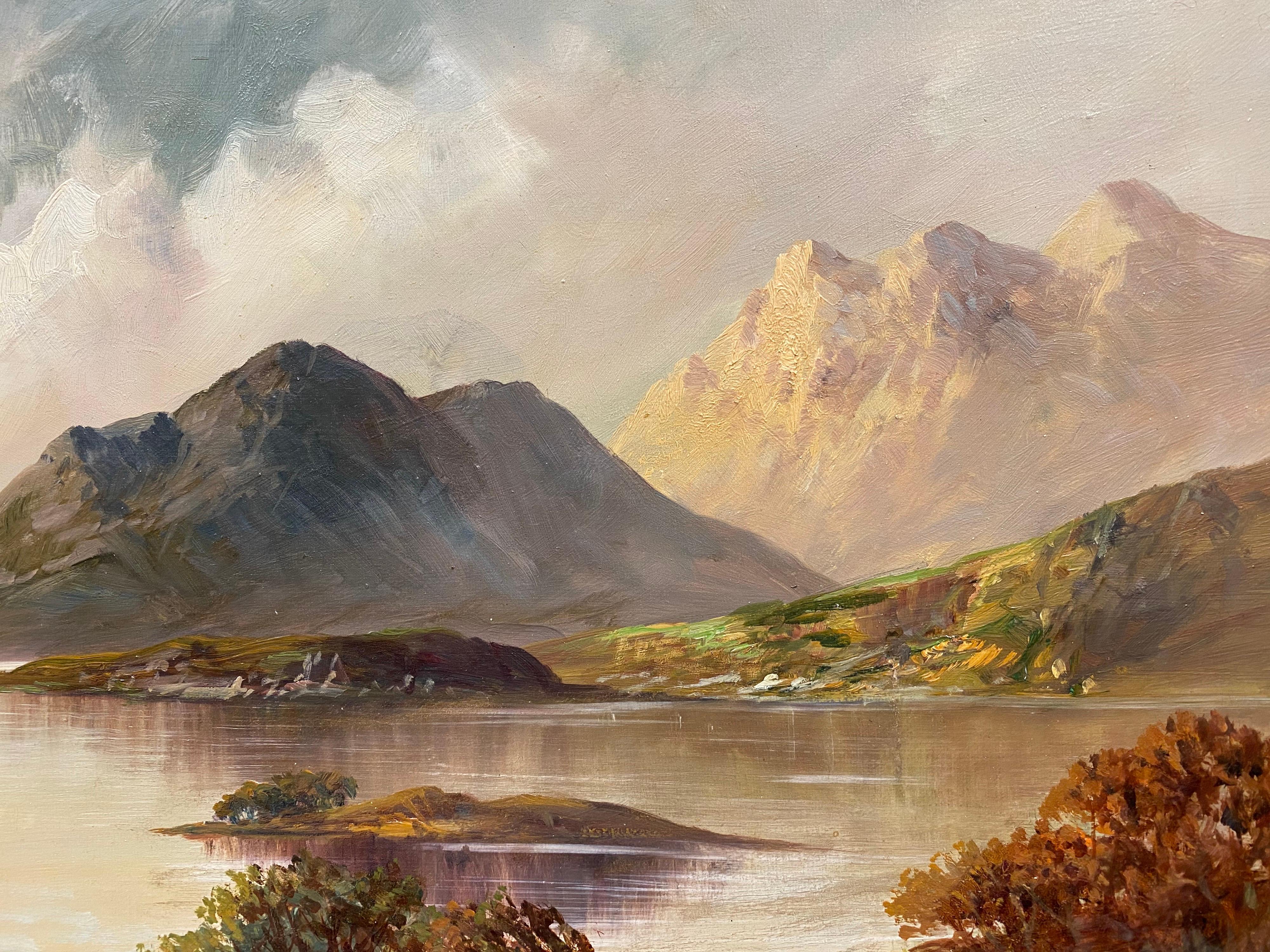 Loch Lomond Large Antique Scottish Framed Highlands Oil Painting  1