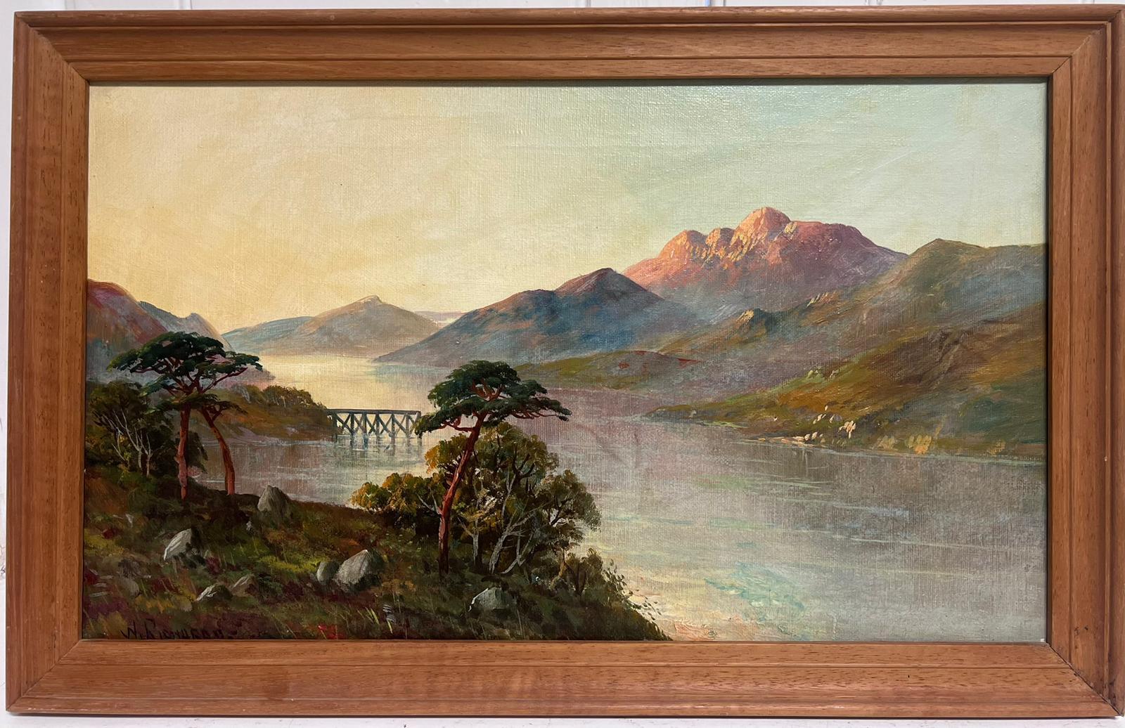 Loch Lomond Scotland Antique Scottish Highland Loch Sunset Oil Painting - Brown Landscape Painting by Francis E. Jamieson