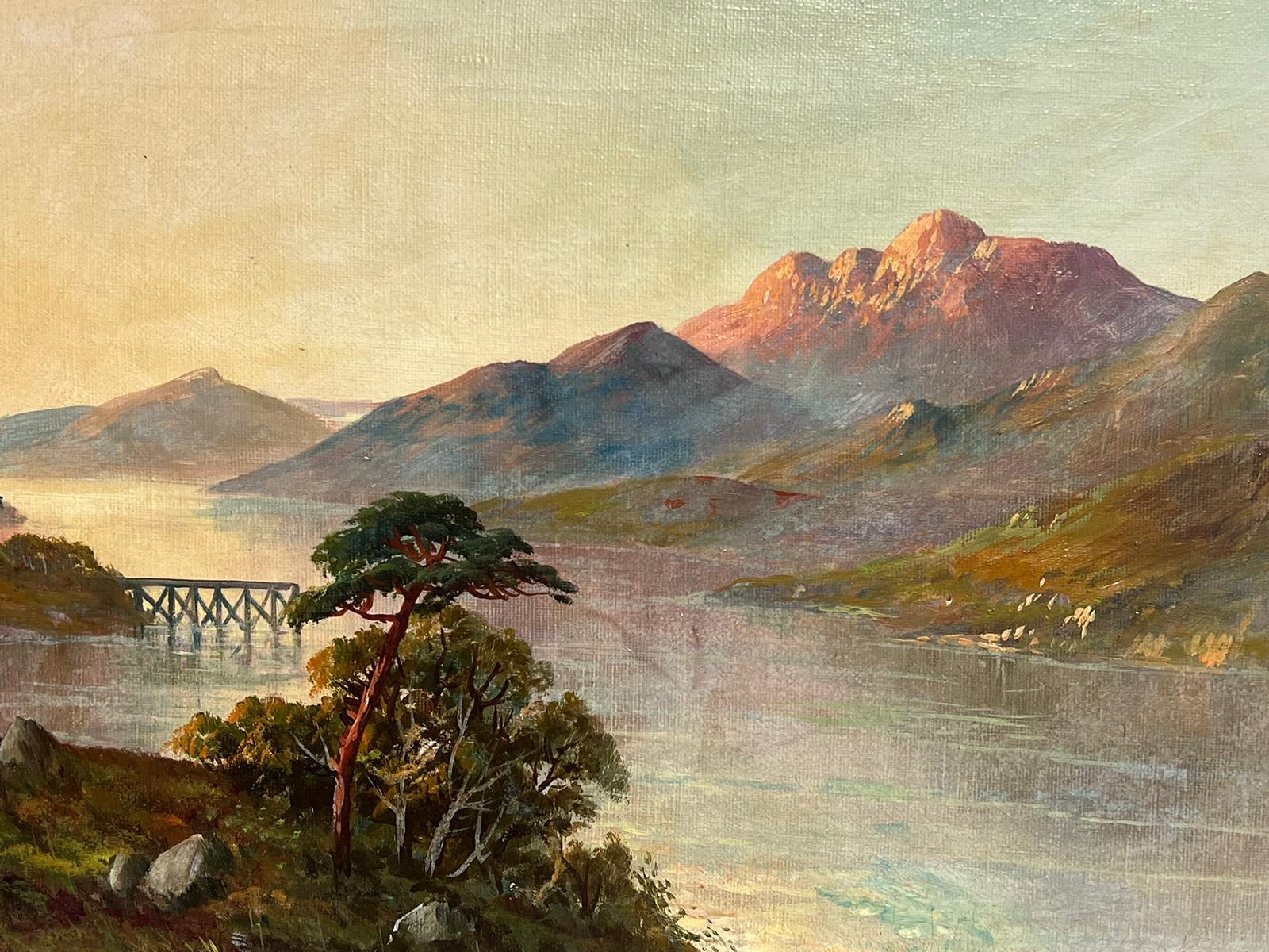 Loch Lomond Scotland Antique Scottish Highland Loch Sunset Oil Painting For Sale 1