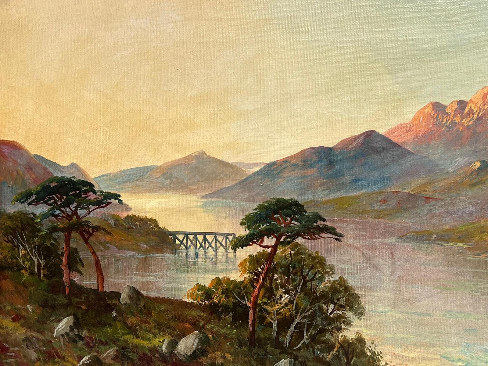 Loch Lomond Scotland Antique Scottish Highland Loch Sunset Oil Painting For Sale 4