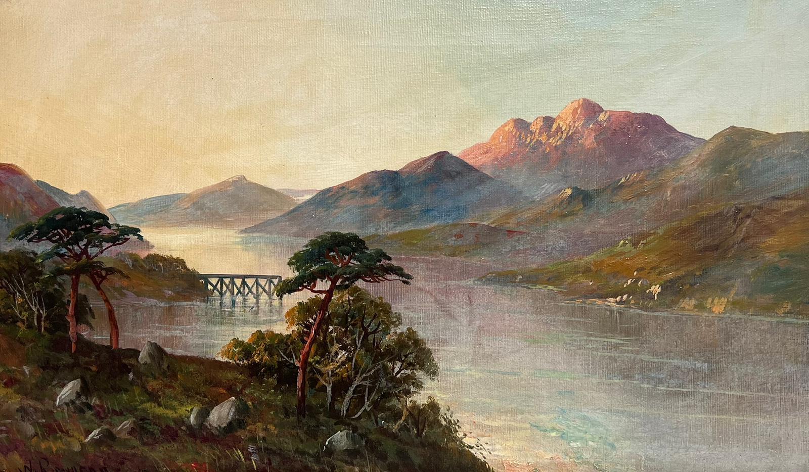 Francis E. Jamieson Landscape Painting - Loch Lomond Scotland Antique Scottish Highland Loch Sunset Oil Painting