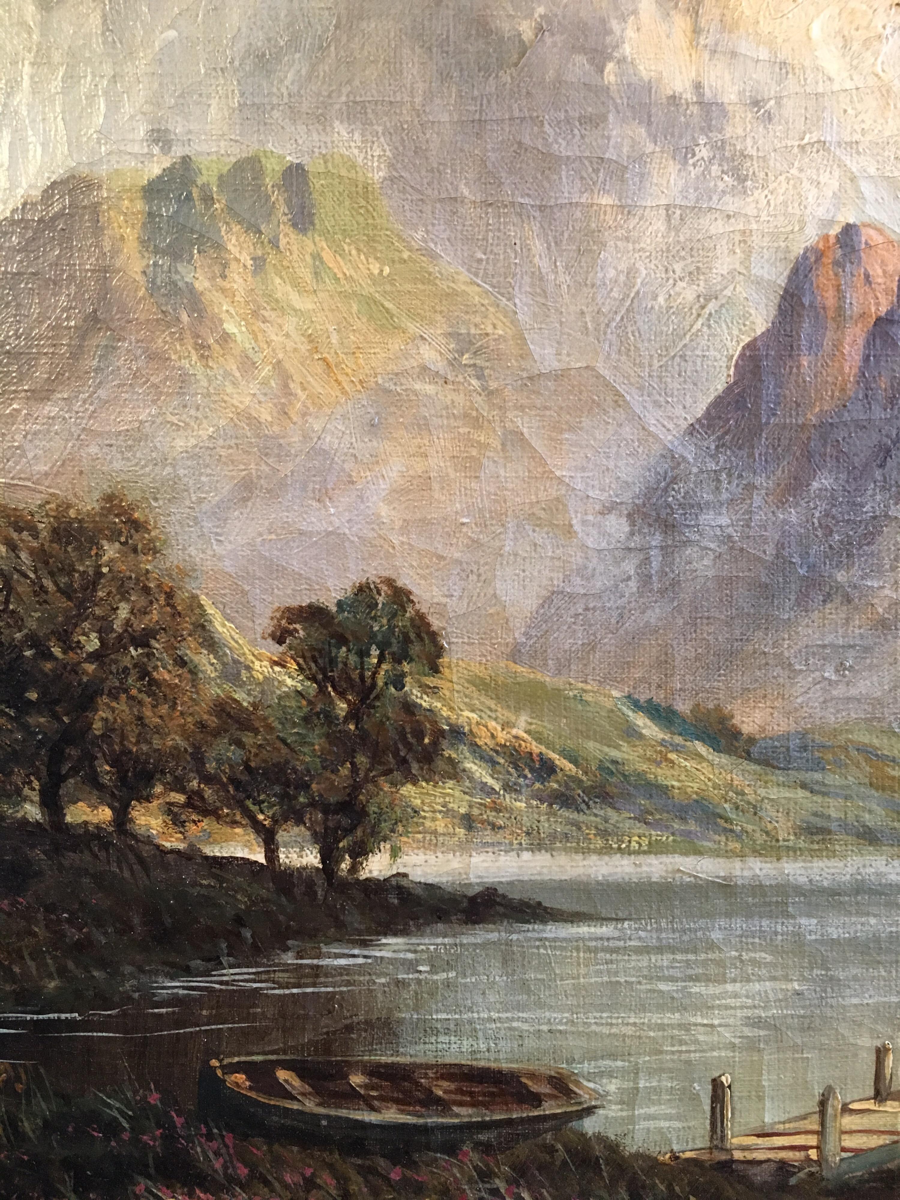 Loch Lomond, View of the Jetty, ancienne peinture à l'huile écossaise, signée en vente 2