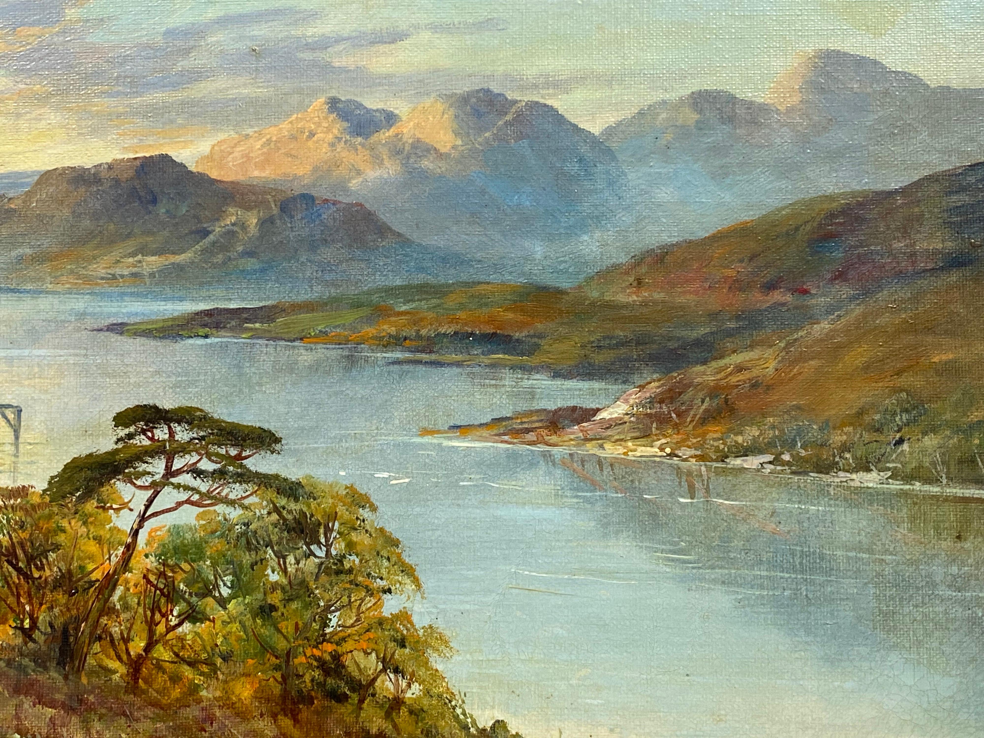 Luss Loch Lomond, Antique Scottish Highlands Oil Painting Fading Light Scotland 1