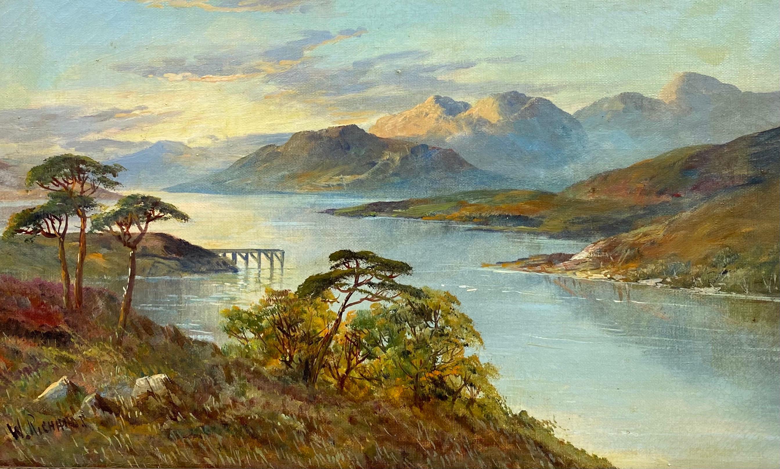 Francis E. Jamieson Figurative Painting - Luss Loch Lomond, Antique Scottish Highlands Oil Painting Fading Light Scotland