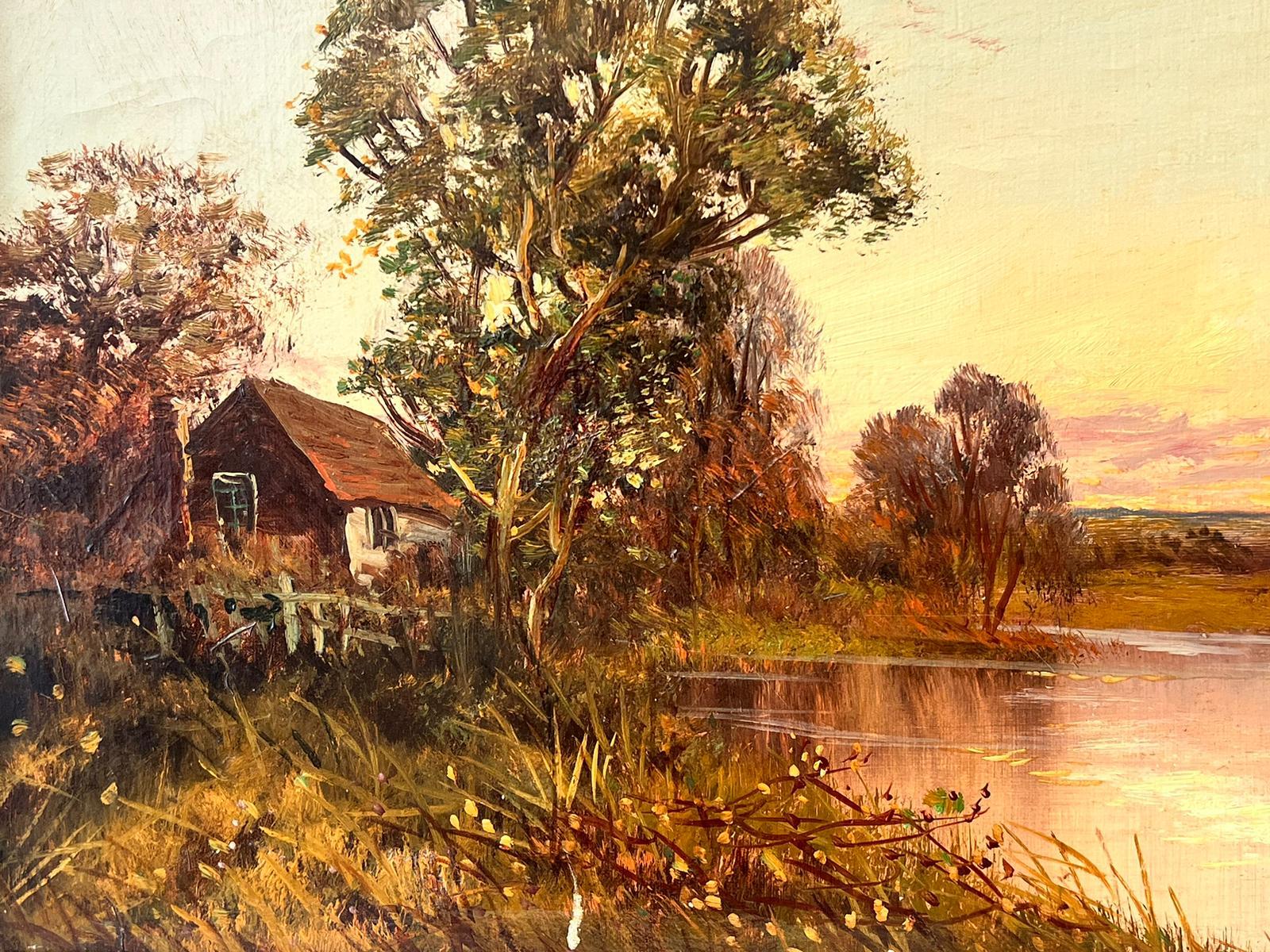 River Cottage Scotland Lowlands at Sunset Signed Antique British Oil Painting For Sale 5