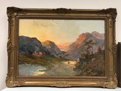 Romantic Scottish Highlands Antique Oil Painting, Mother & Child Glen Pathway