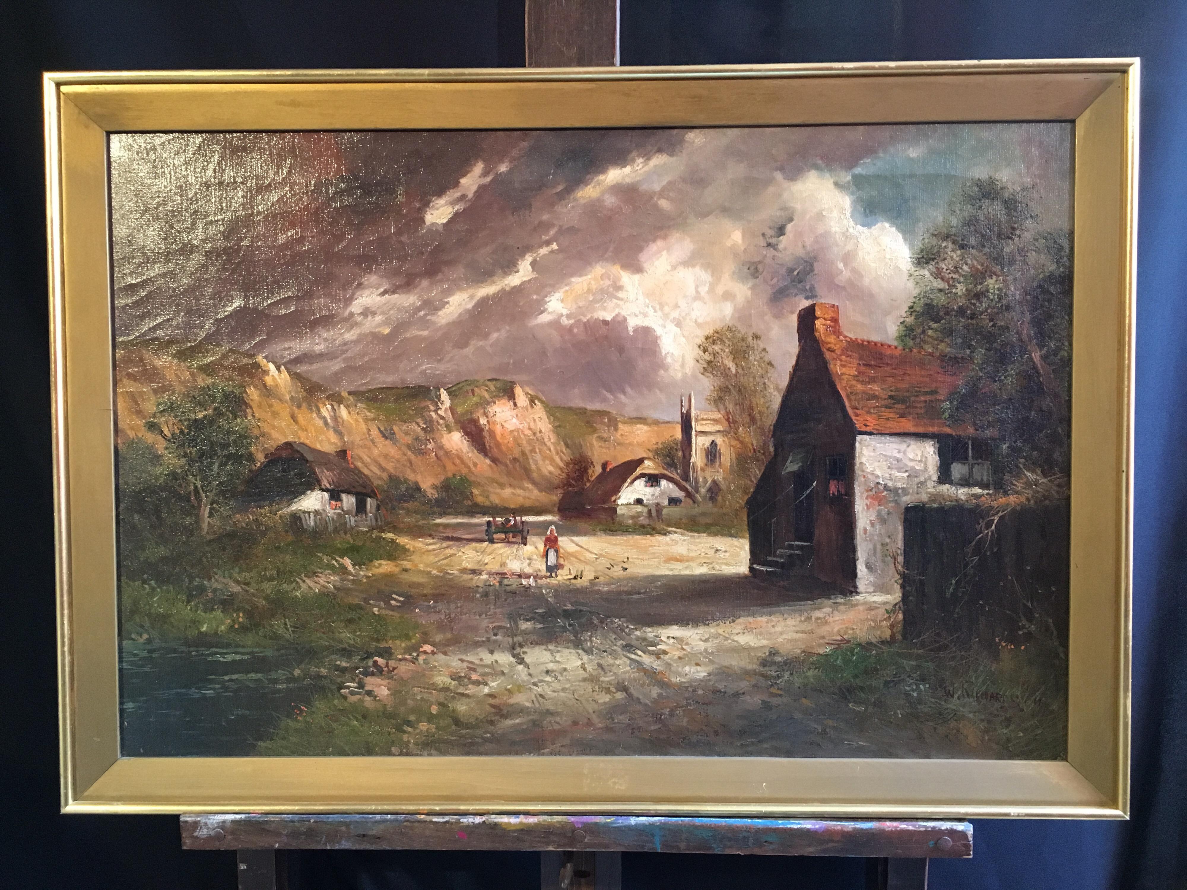 Acantilado escocés, pintura al óleo antigua, firmada - Painting de Francis E. Jamieson