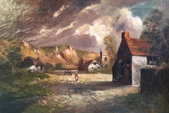Acantilado escocés, pintura al óleo antigua, firmada