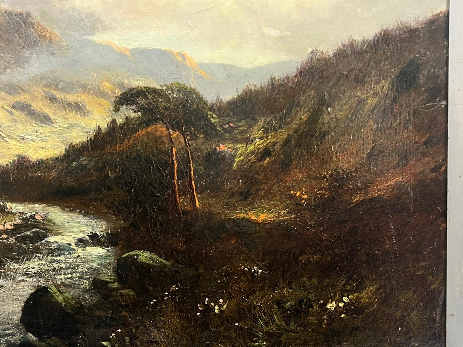 Scottish Highland Landscape Fast Flowing River through Valley Antique Oil For Sale 1