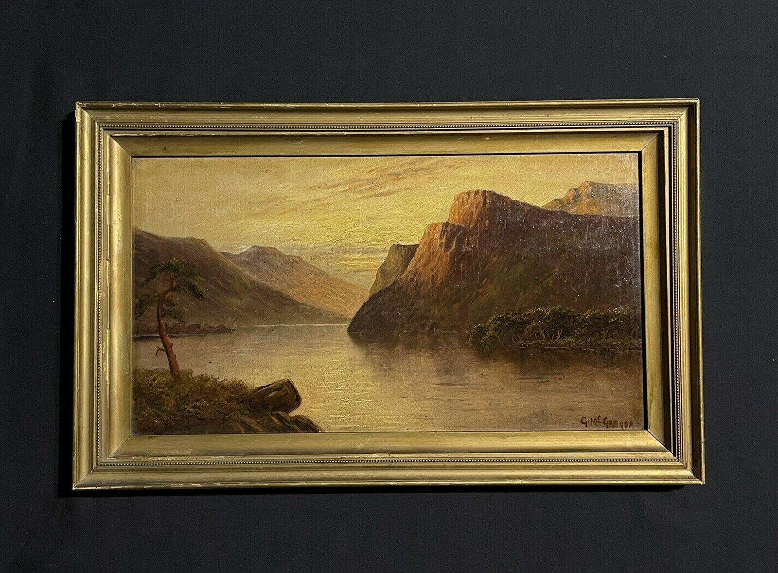 Sunset over the Scottish Highland Loch, signed antique oil painting - Painting by Francis E. Jamieson