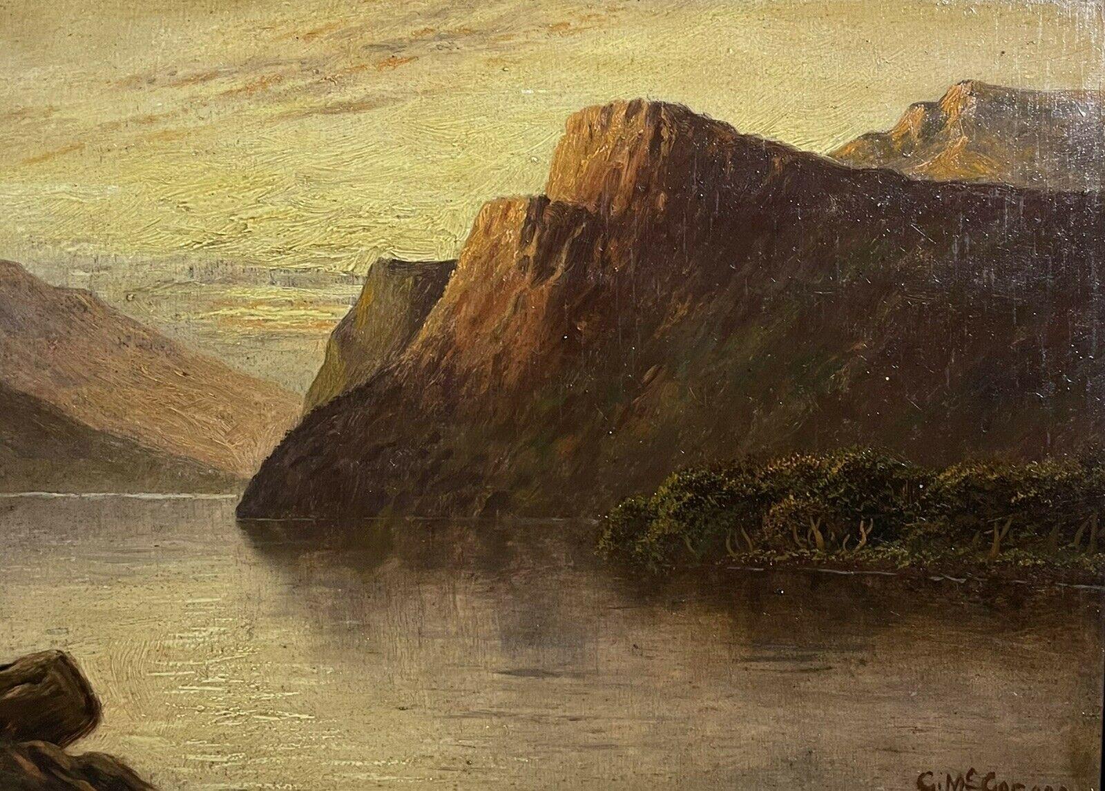 Sunset over the Scottish Highland Loch, signed antique oil painting - Victorian Painting by Francis E. Jamieson