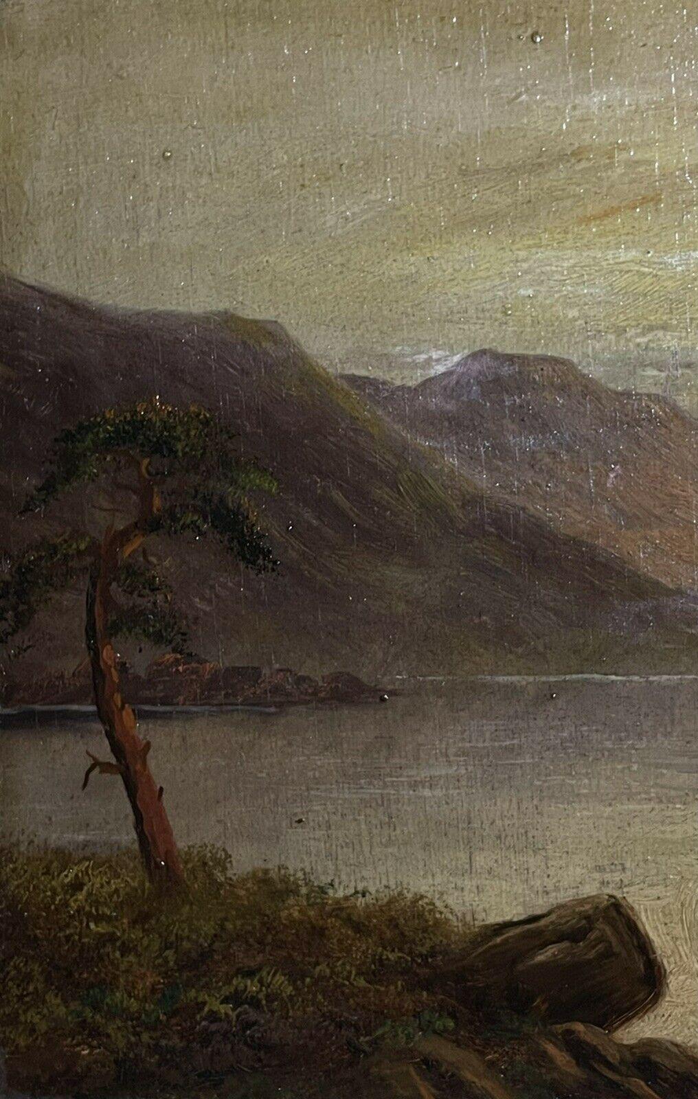Sunset over the Scottish Highland Loch, signed antique oil painting - Brown Landscape Painting by Francis E. Jamieson