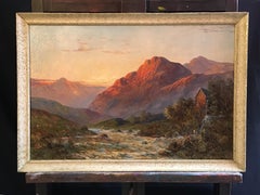 The Old Mill, Allan Water, Sunset Antique Scottish Oil Painting, Signed