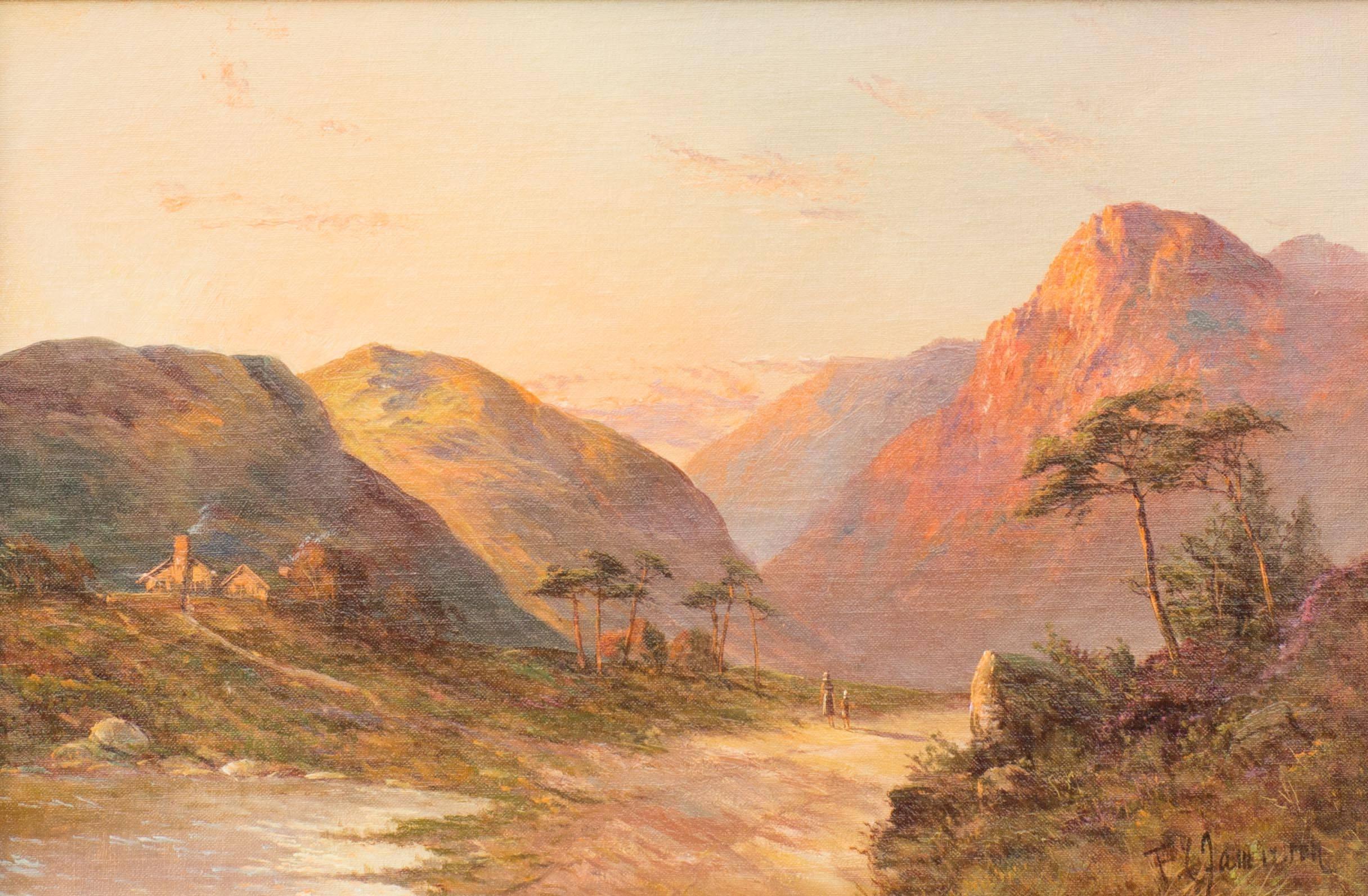 The Old Road, Glencoe, Original Oil On Canvas Painting - Beige Landscape Painting by Francis E. Jamieson